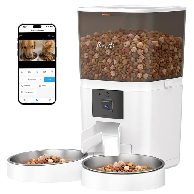 pawhut-distributeur-croquettes-automatique-6-l-avec-cam-ra-hd-et-wifi-pour-2-cha image 1