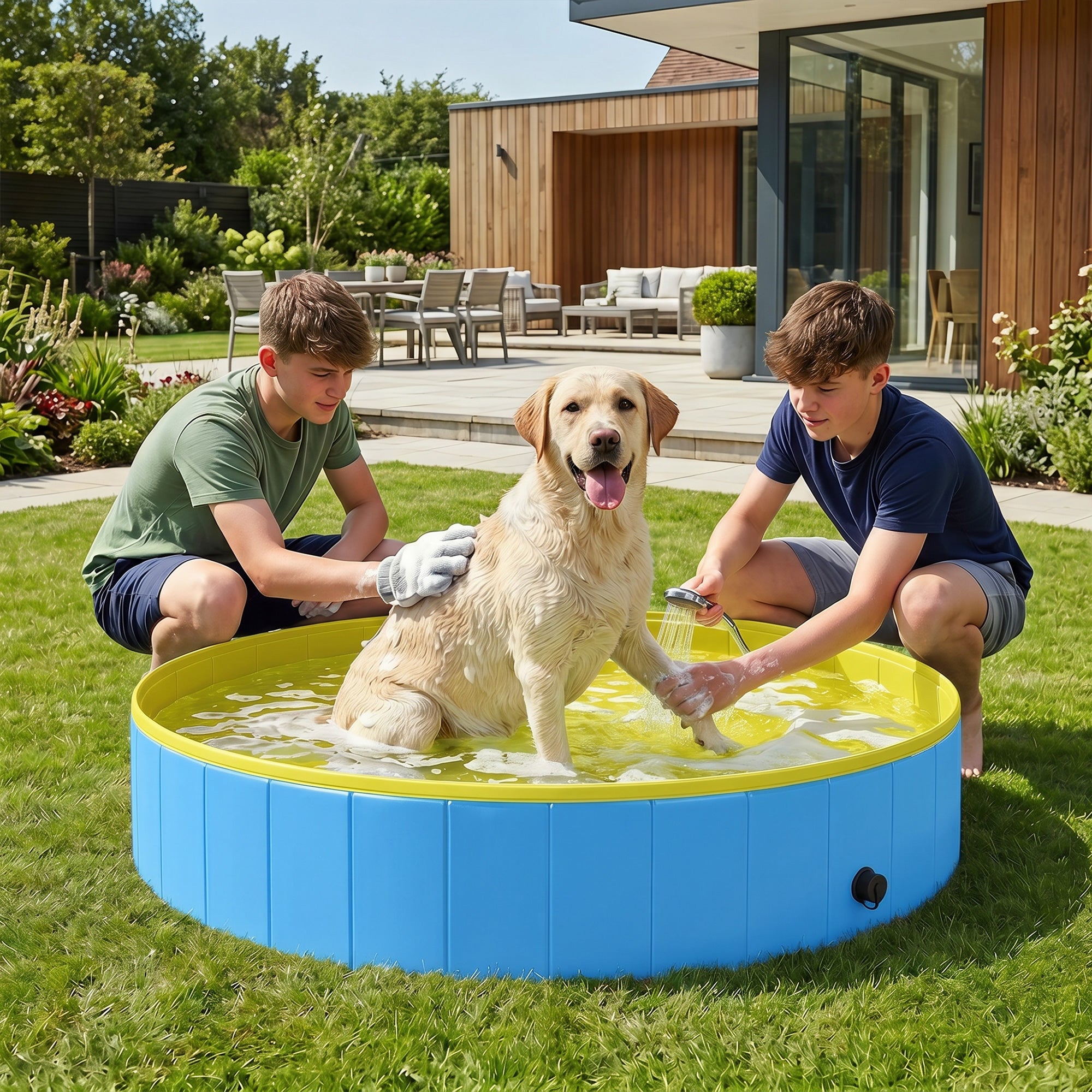 pawhut-piscine-pliable-pour-animaux-160-x-30-cm-pvc-pais-bleu-et-jaune image 3