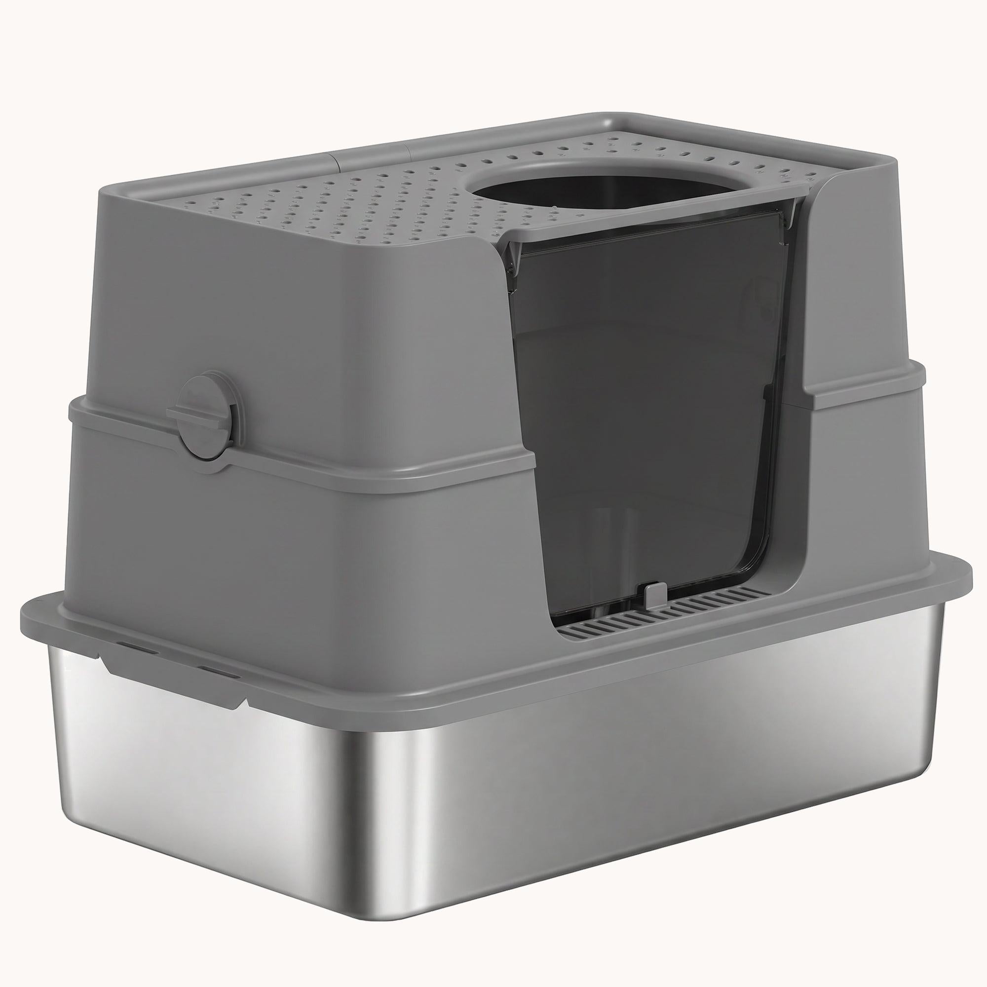 pawhut-bac-liti-re-xl-ferm-inox-avec-couvercle-100-et-pelle-gris-fonc image 2