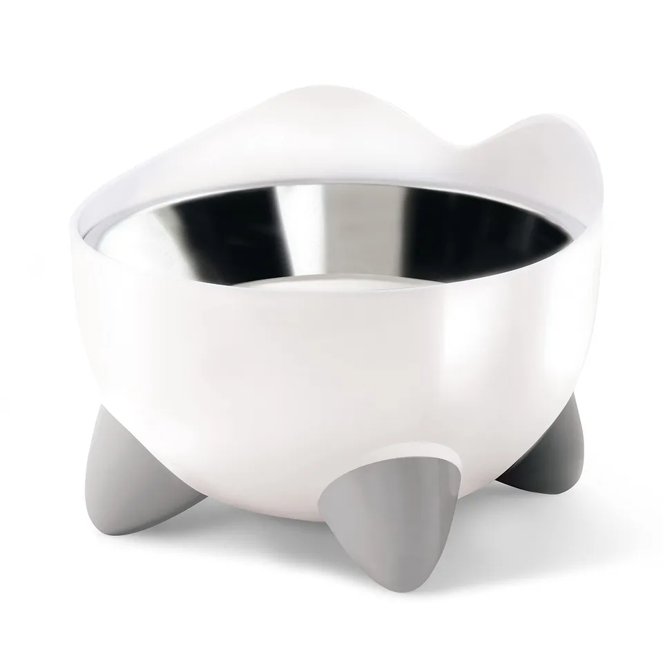 catit-pixi-gamelle-ergonomique-sur-lev-e-pour-chat-blanc-200-ml-acier-inoxydable image 1