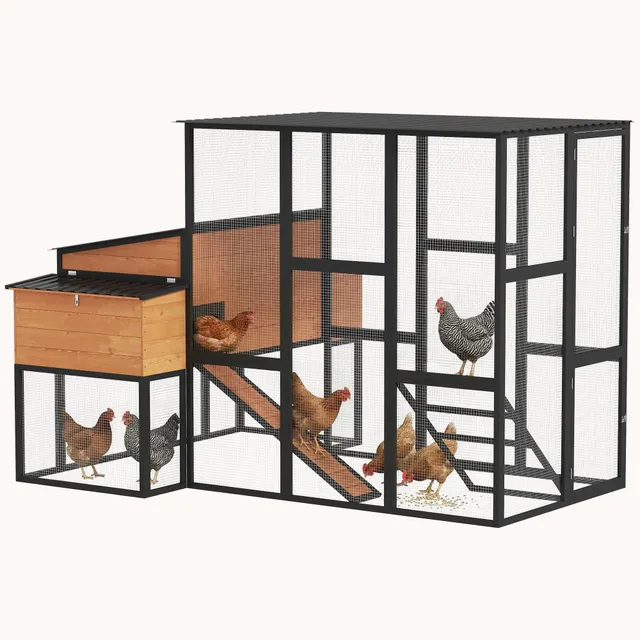 pawhut-poulailler-en-bois-105-walk-in-pour-7-12-poules-avec-enclos-et-2-pondoirs image 1