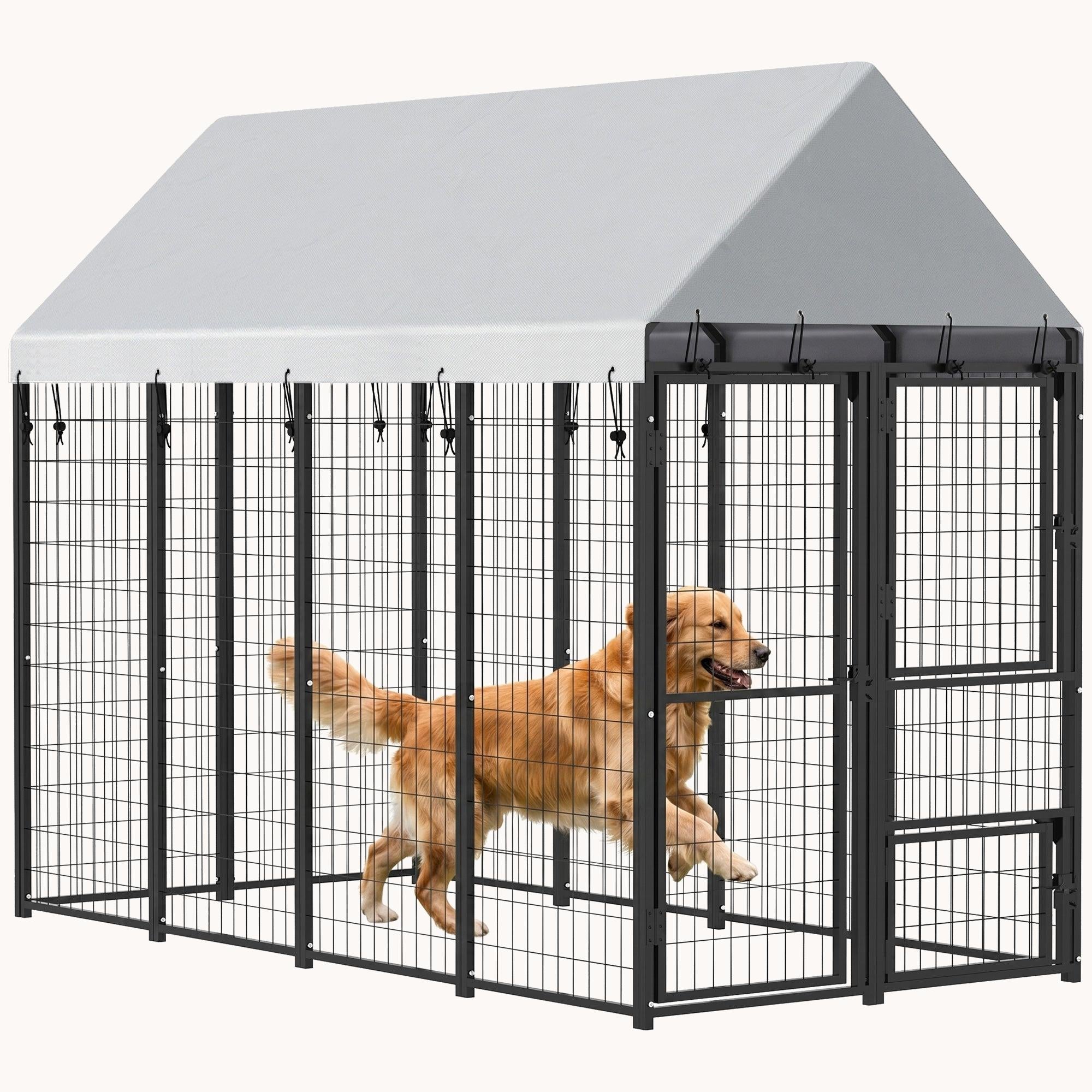 pawhut-chenil-ext-rieur-xxl-8-x-4-x-6-extensible-avec-toit-et-3-portes image 1