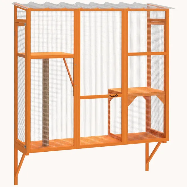 pawhut-arbre-chat-mural-fen-tre-155-cm-2-3-chats-avec-plateformes-orange image 1