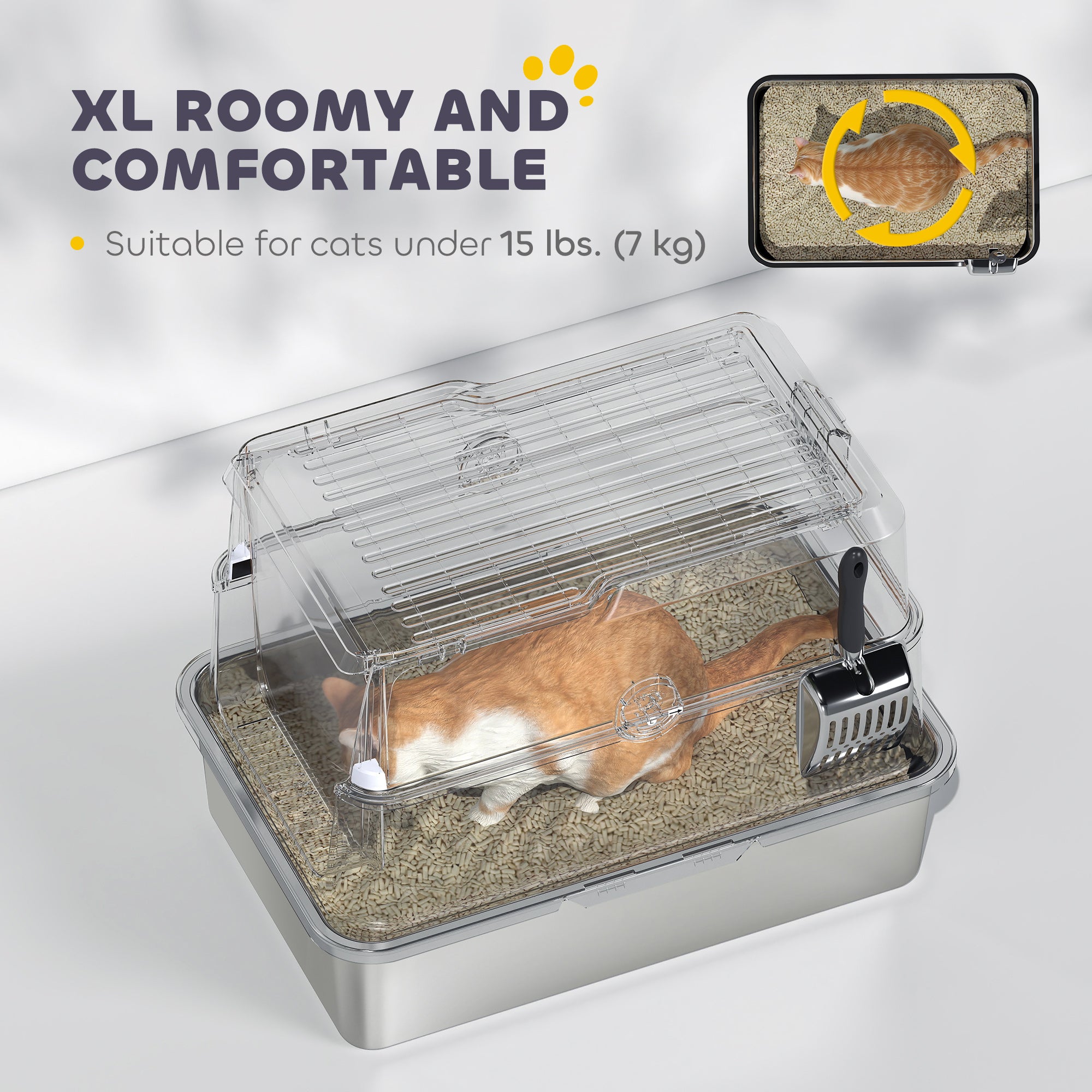 pawhut-bac-liti-re-ferm-xl-inox-avec-couvercle-et-pelle-gris-clair image 7