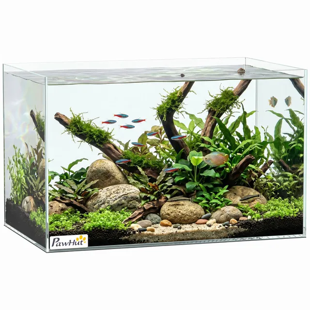 pawhut-aquarium-verre-24l-40x25x25cm-avec-tapis-de-protection-transparent image 1