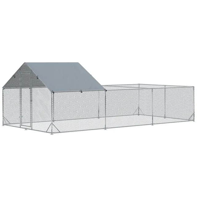 pawhut-grand-poulailler-enclos-m-tallique-6-m-avec-b-che-uv-argent image 1