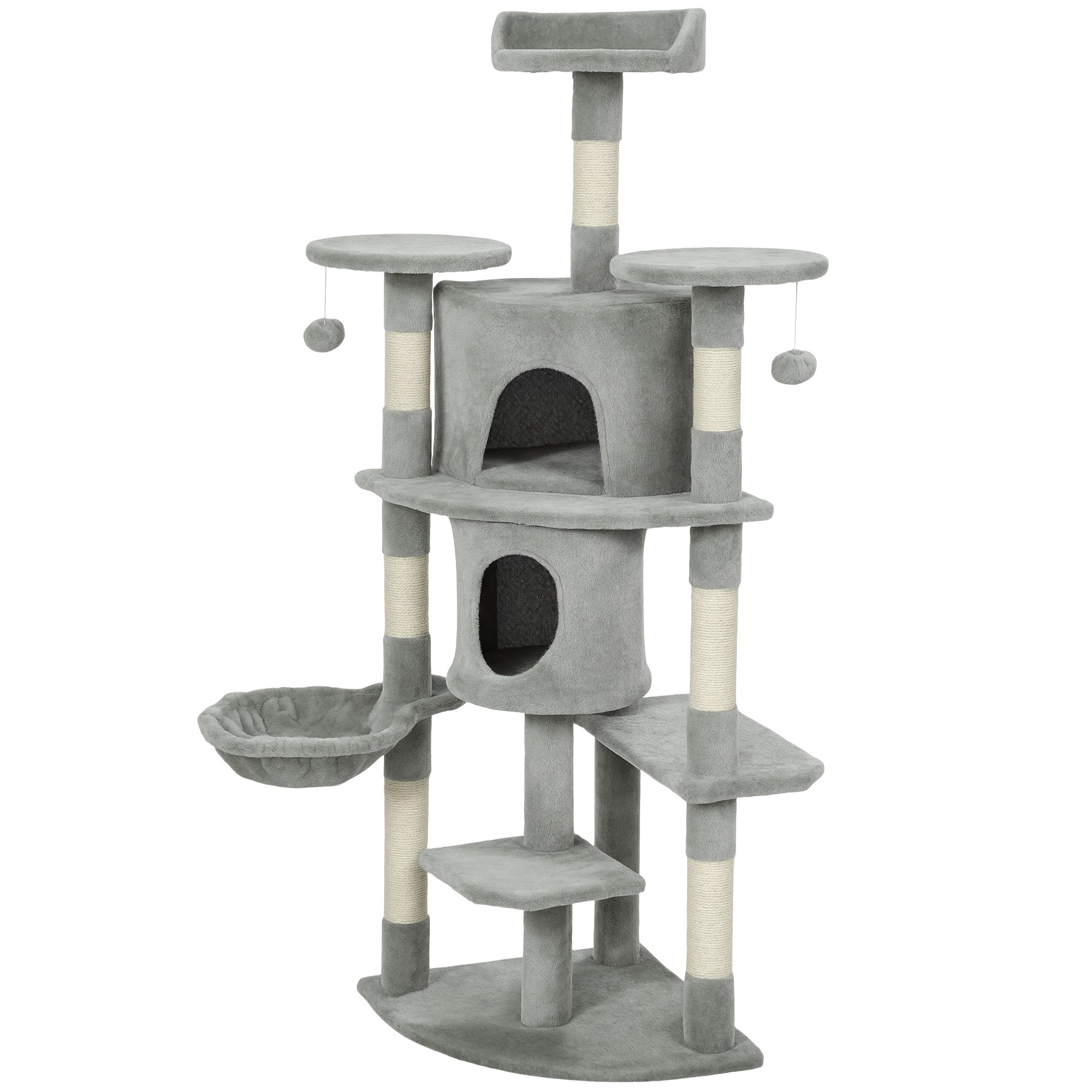 pawhut-arbre-chat-157-cm-62-avec-2-niches-hamac-et-perchoirs-gris-clair image 2