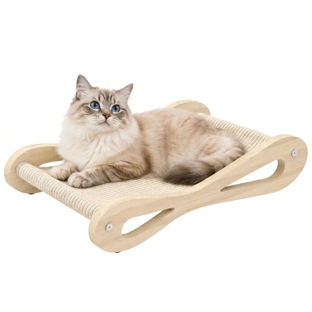 pawhut-lit-griffoir-2-en-1-sisal-avec-transat-bois-de-pin-60-x-35-x-13-cm-blanc- image 1