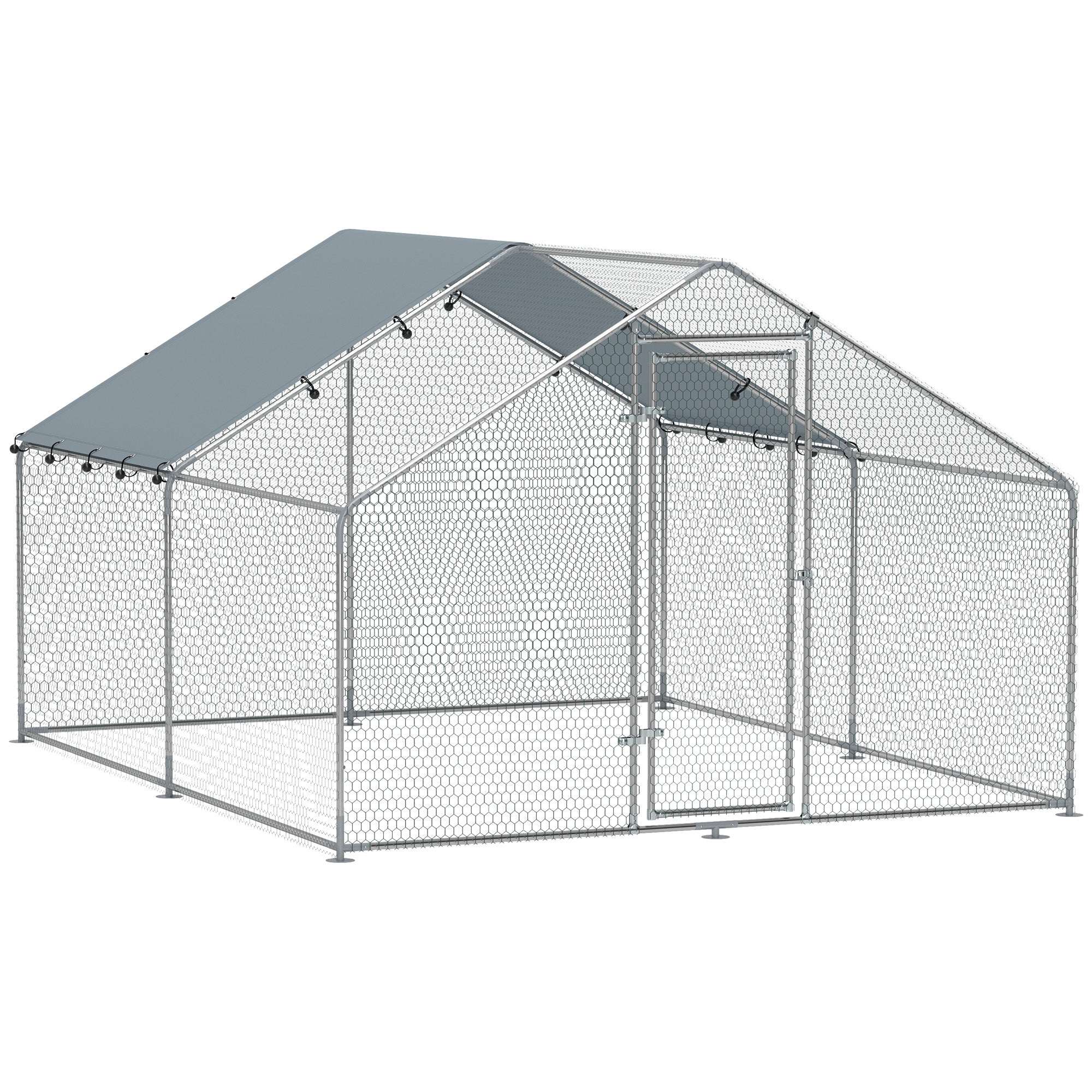 pawhut-enclos-ext-rieur-pour-poules-3-x-3-4-m-m-tal-avec-b-che-uv-argent image 1
