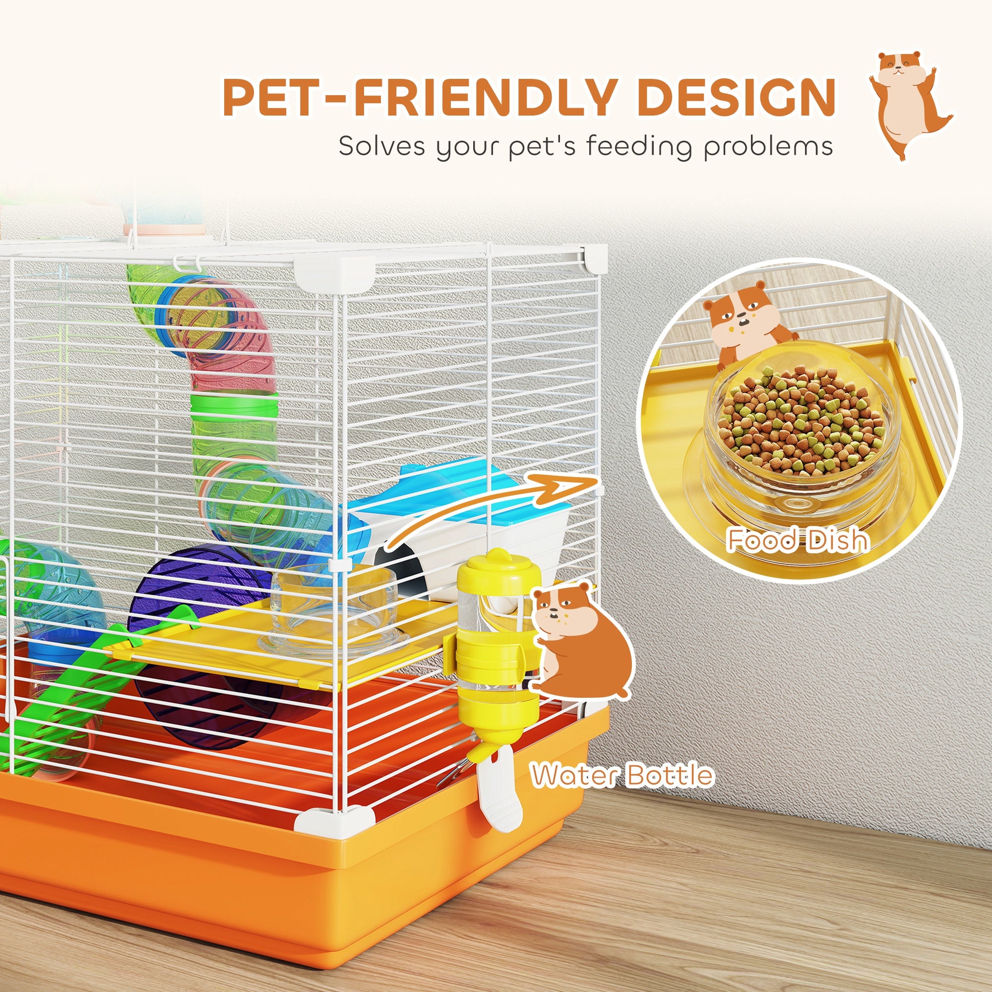 pawhut-cage-hamster-18-2-niveaux-avec-tubes-et-accessoires-orange image 7
