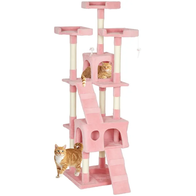 pawhut-tour-de-jeu-chat-multi-niveaux-avec-perchoirs-peluche-et-griffoirs-sisal- image 1