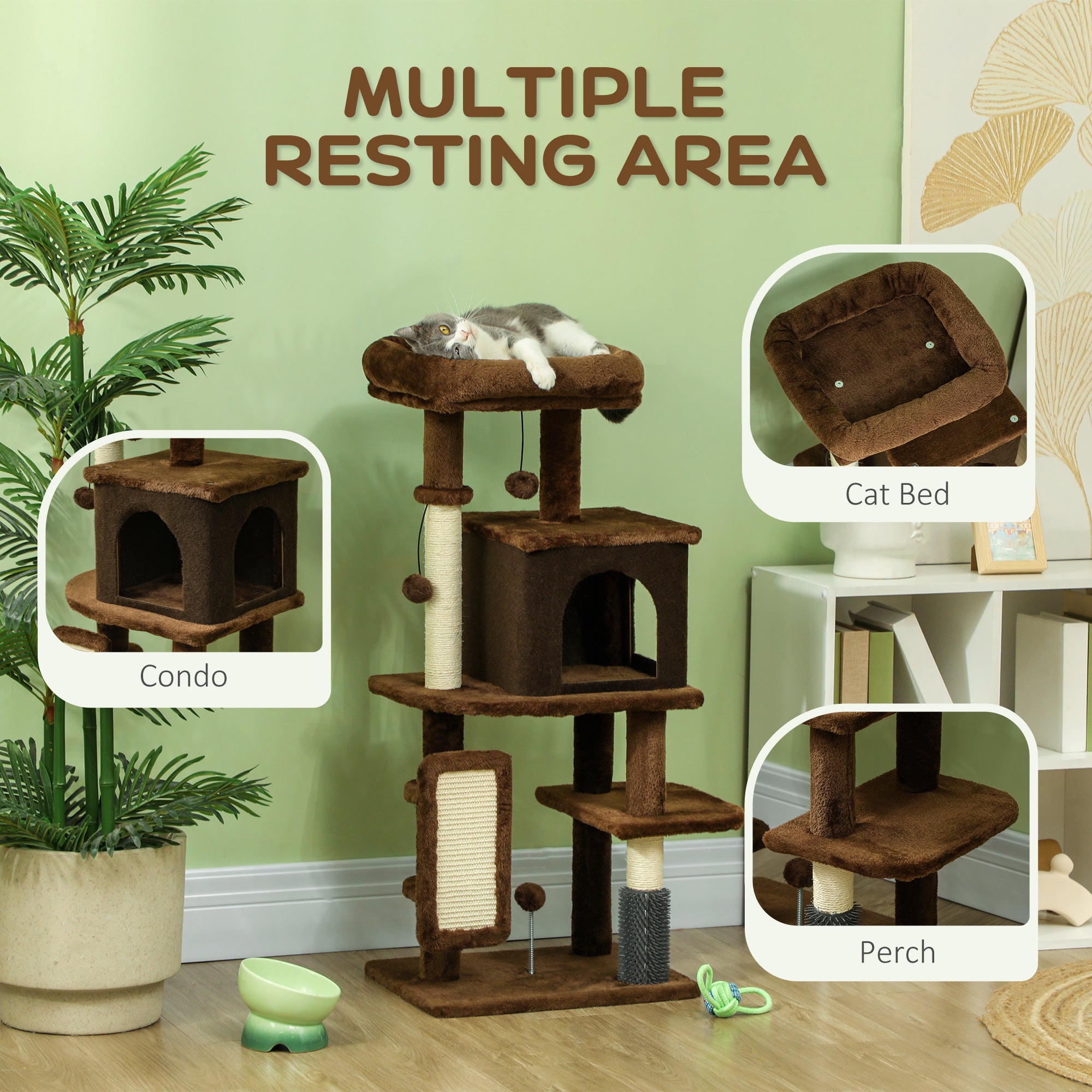 pawhut-arbre-chat-104-cm-avec-niche-hamac-et-griffoirs-marron image 6