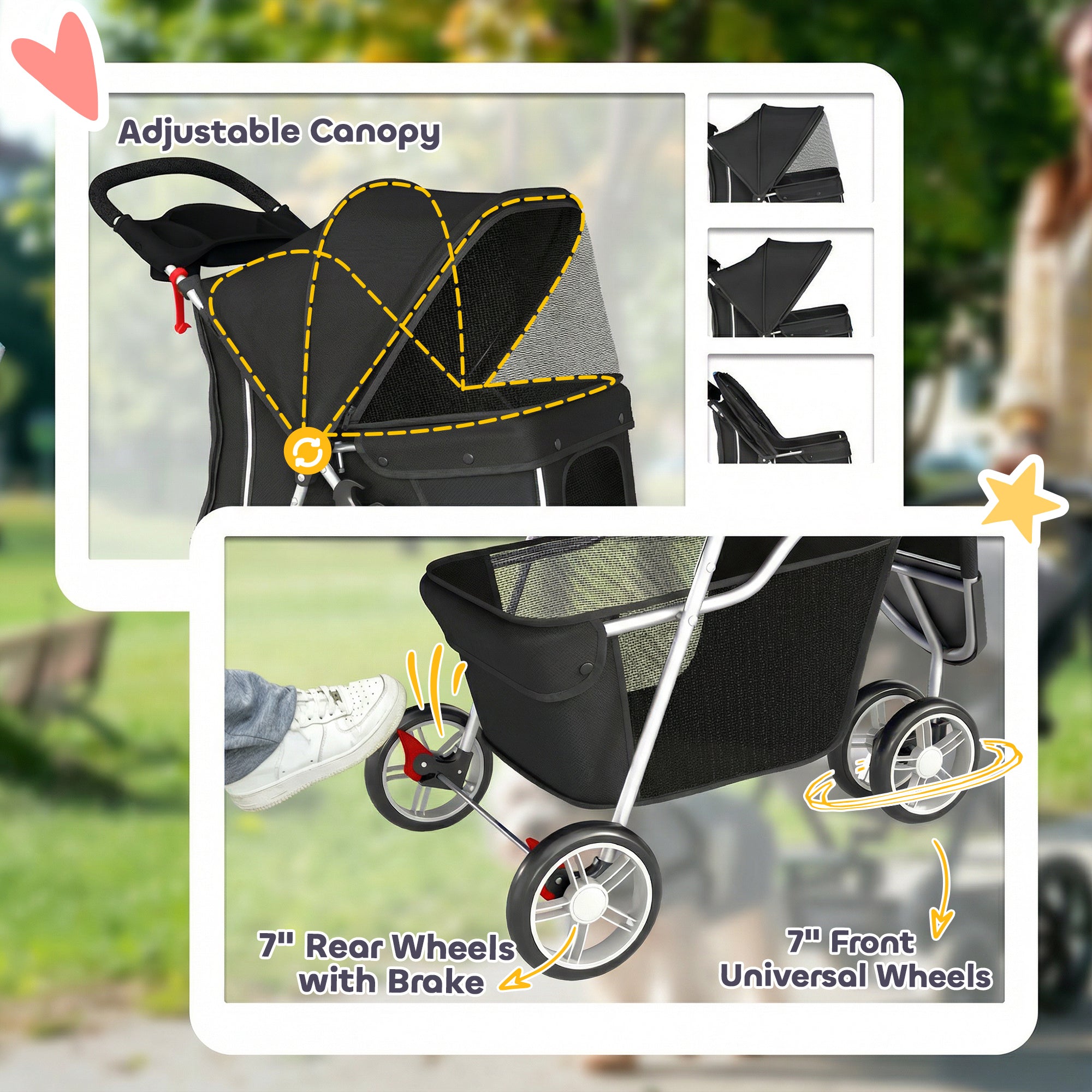 pawhut-poussette-chien-et-chat-3-roues-pliable-avec-porte-gobelet-noir image 8