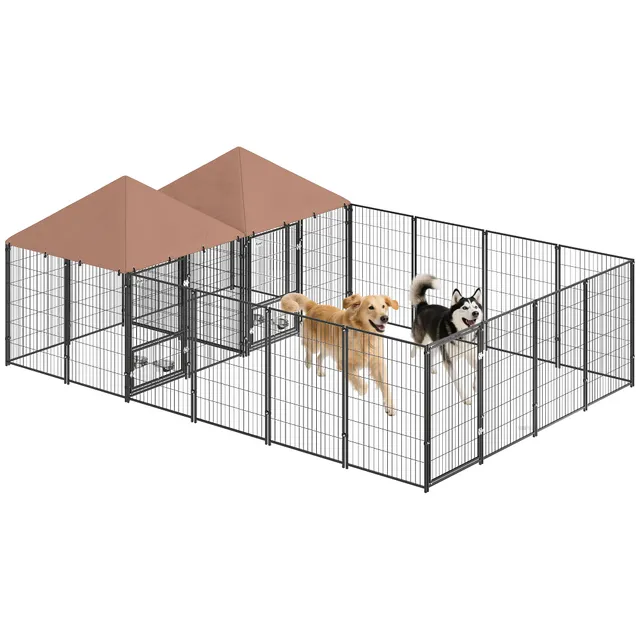 pawhut-chenil-ext-rieur-pour-chien-2-pi-ces-avec-gamelles-et-toit-imperm-able-ca image 1