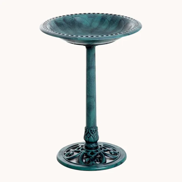 pawhut-bain-d-oiseaux-ext-rieur-en-r-sine-71-cm-motif-fleur-de-lys-patine-ancien image 1