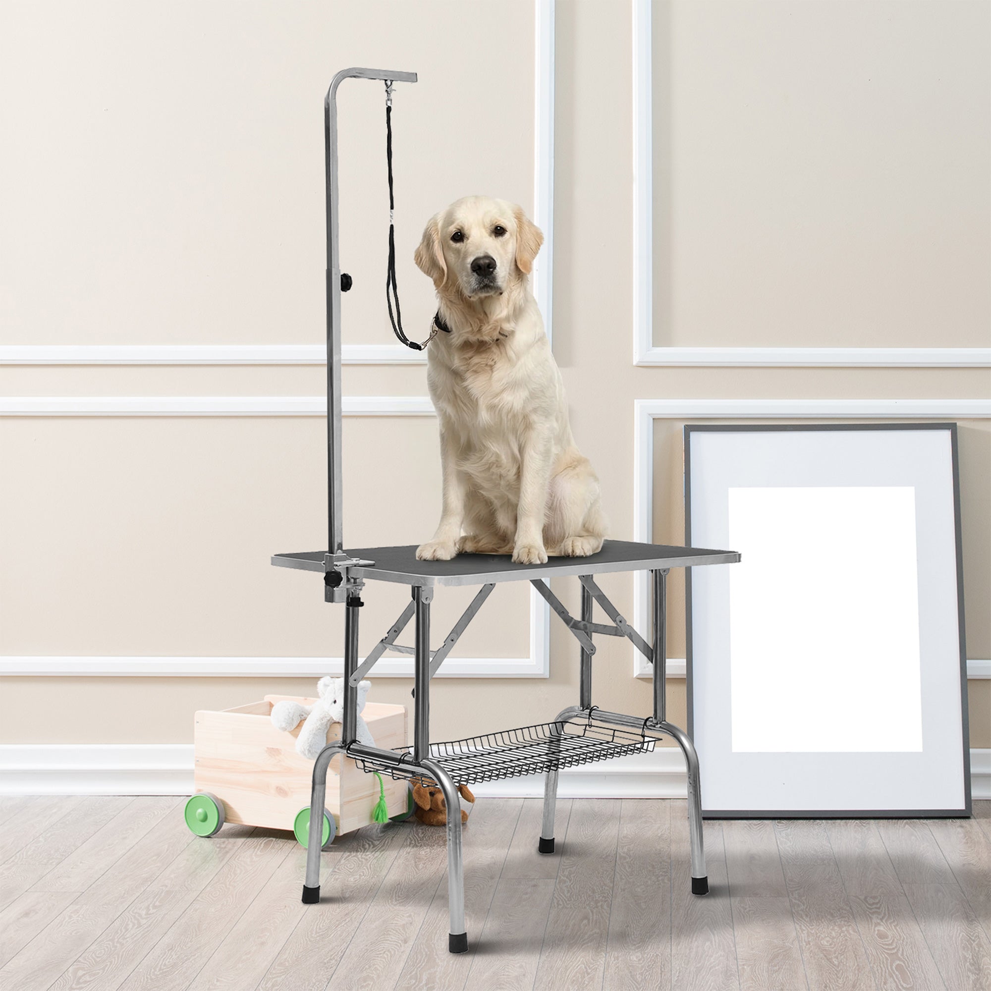 pawhut-table-de-toilettage-pliable-36-avec-bras-r-glable-noire image 4