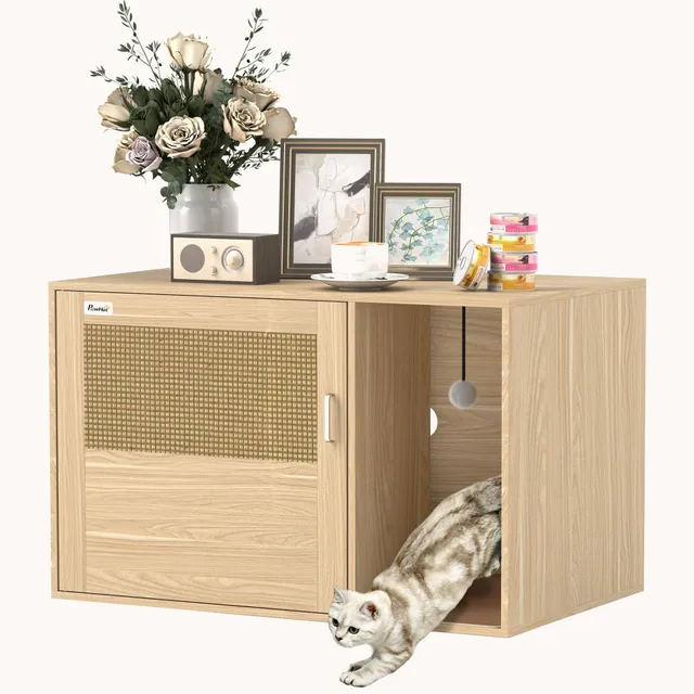pawhut-cache-liti-re-pour-chat-en-rotin-avec-grille-grattoir-80x51x51-cm-ch-ne image 1