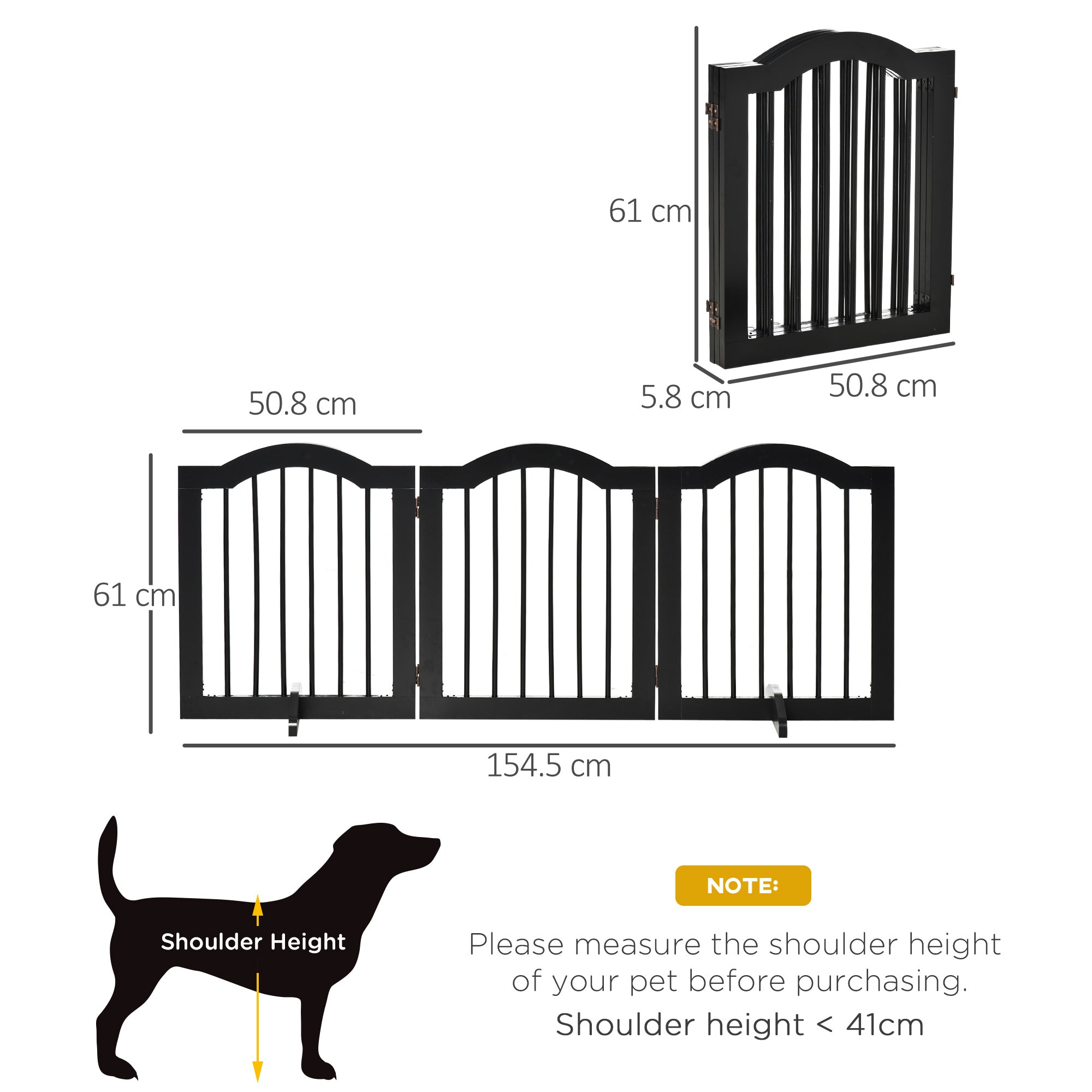 pawhut-barri-re-chien-3-panneaux-pliable-autoportante-bois-noir image 5