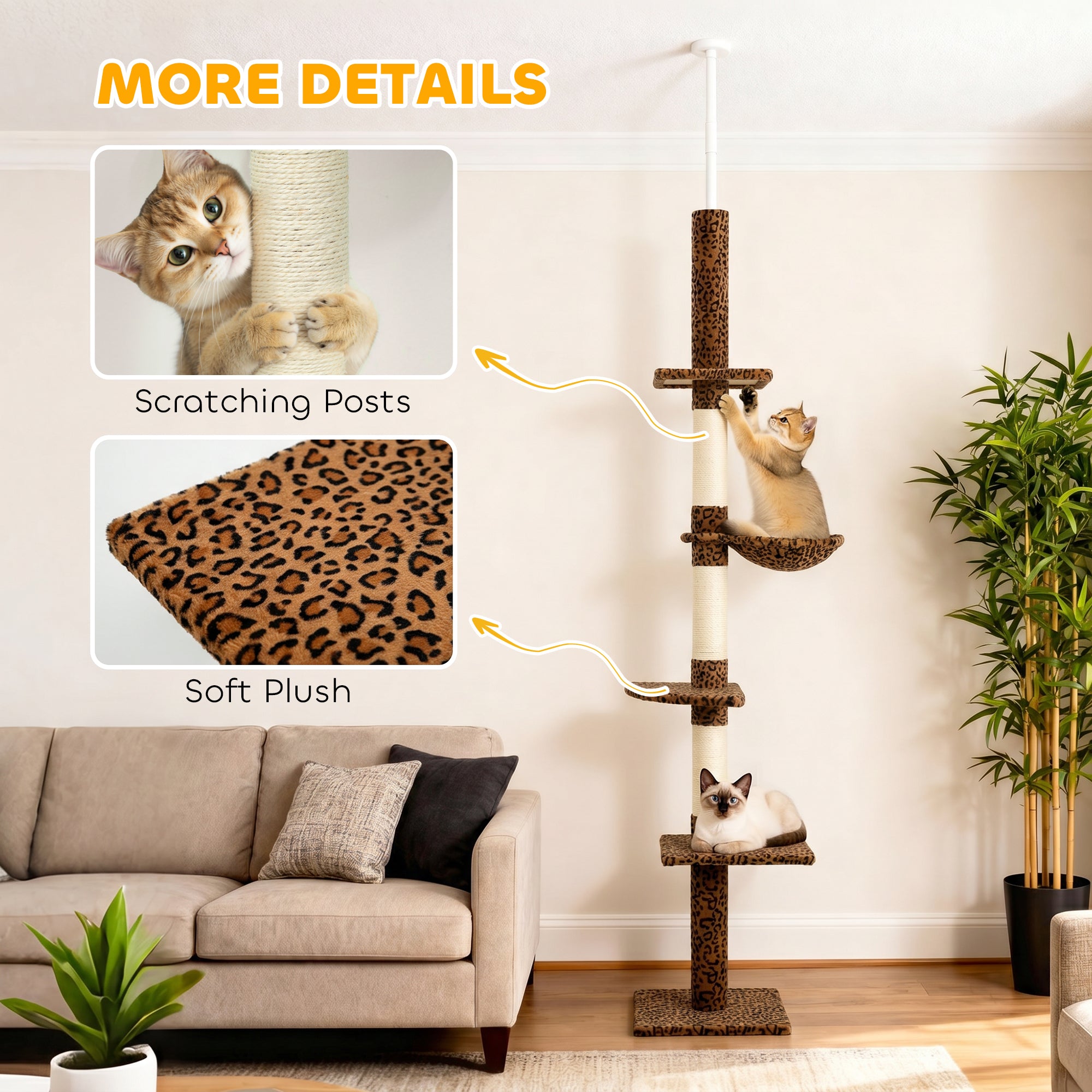 pawhut-arbre-chat-sol-plafond-230-260-cm-5-niveaux-imprim-l-opard image 8