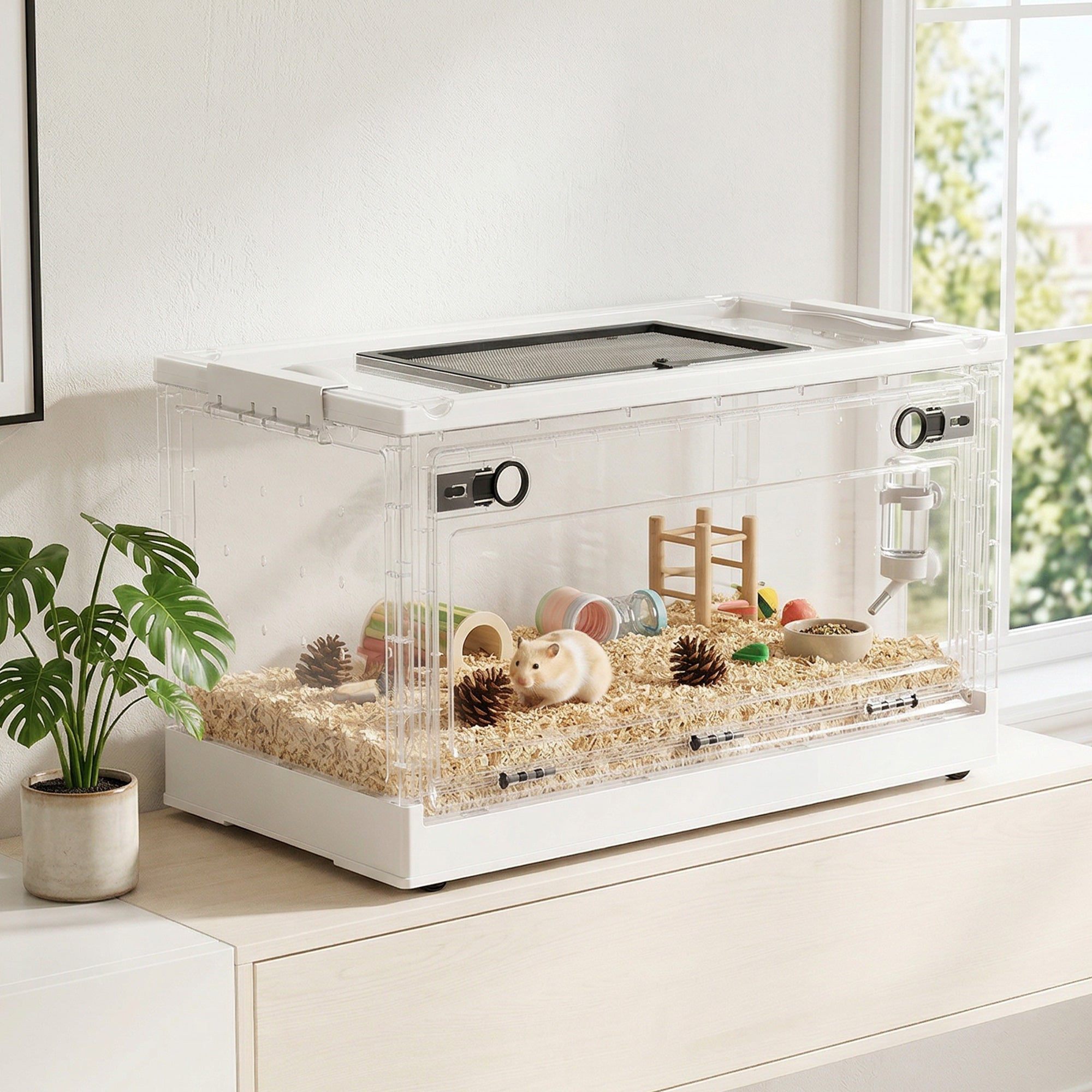 pawhut-cage-hamster-empilable-22-avec-porte-avant-blanc image 4