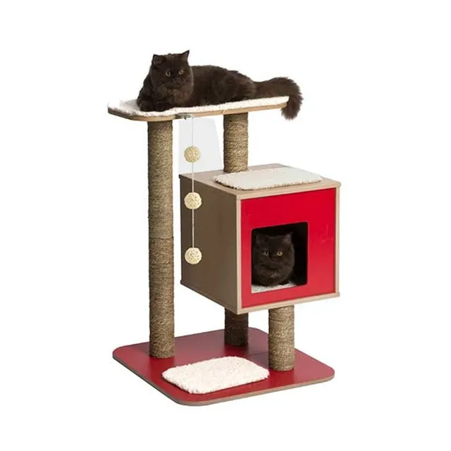 vesper-52041-v-base-arbre-chat-avec-niche-cube-rouge image 1