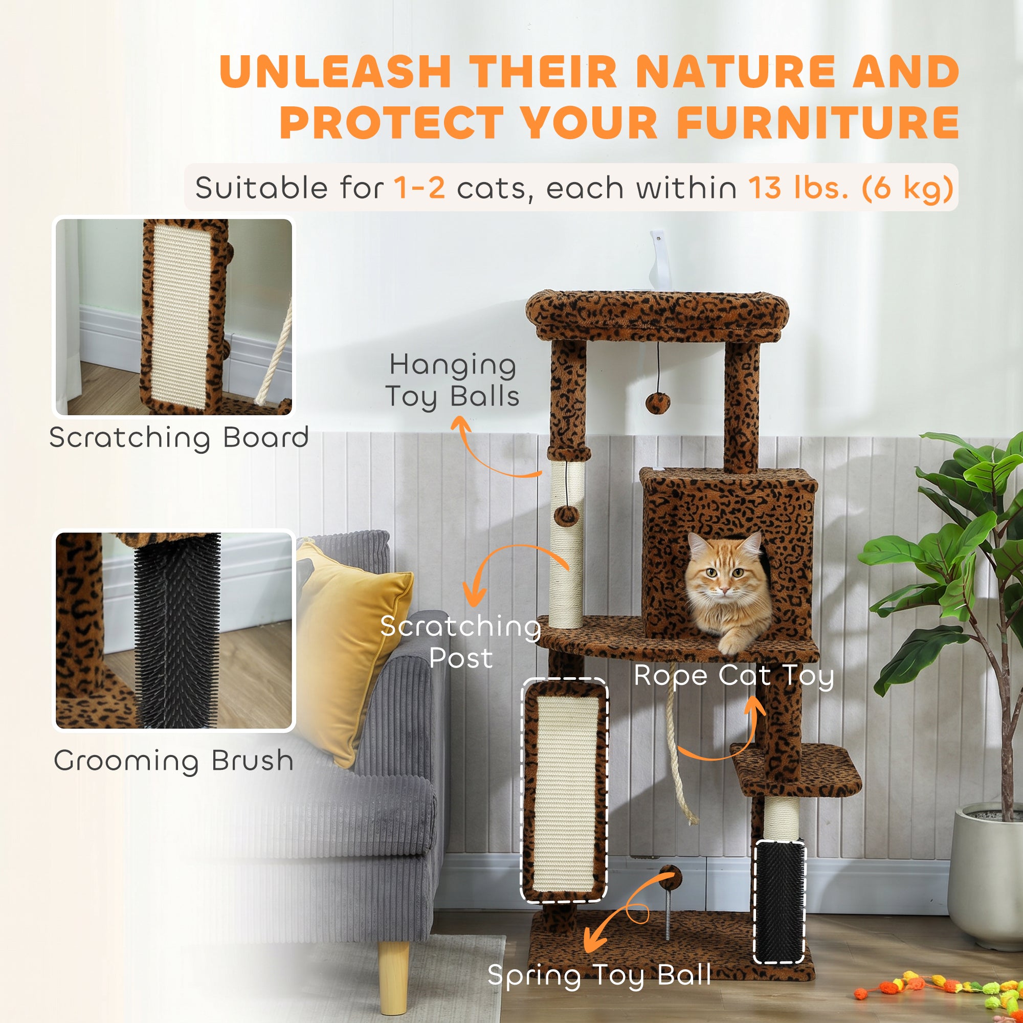 pawhut-arbre-chat-52-pouces-pour-grands-chats-avec-griffoirs-lit-niche-et-platef image 7
