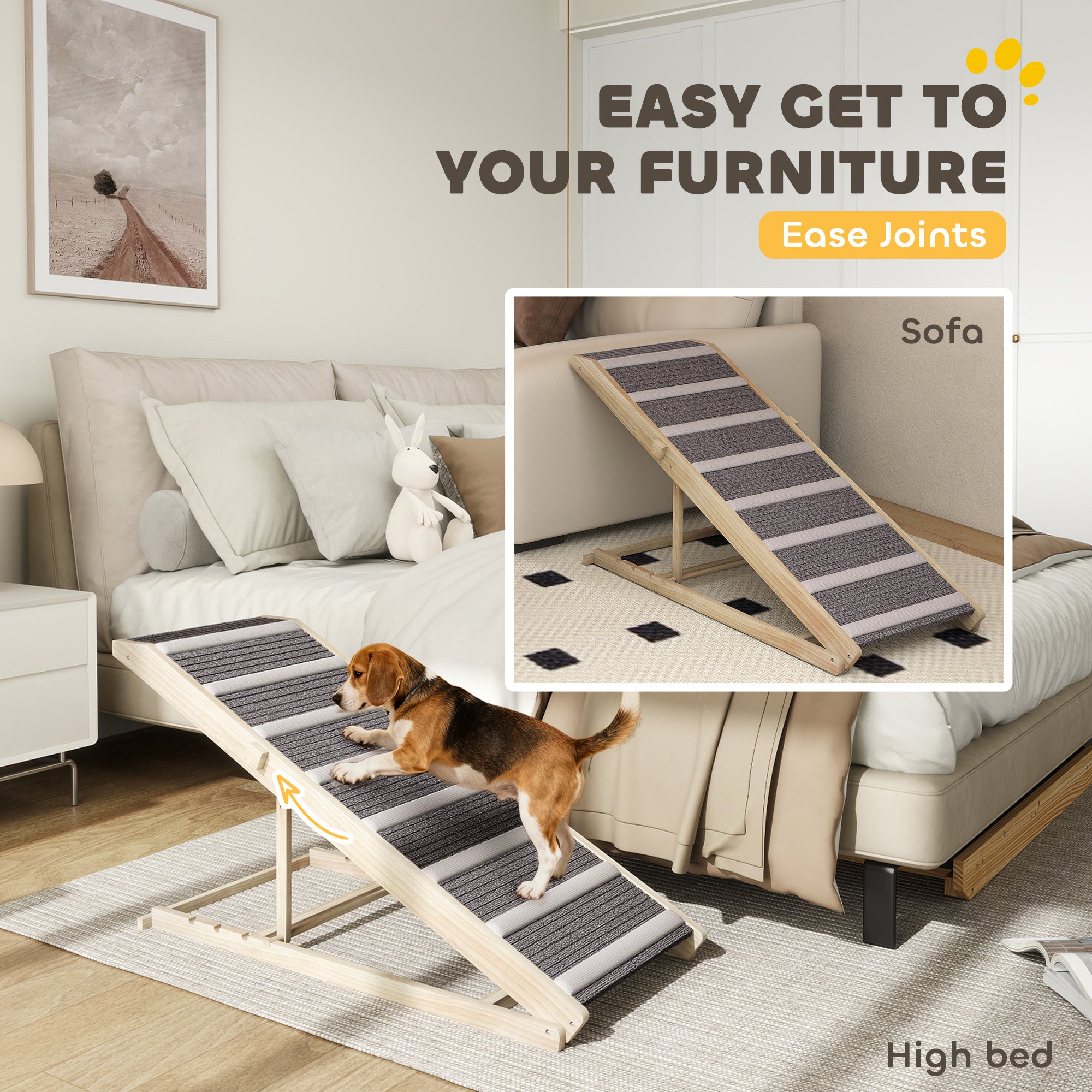 pawhut-rampe-pliable-pour-chien-pour-canap-ou-lit-4-hauteurs-r-glables-naturel image 6