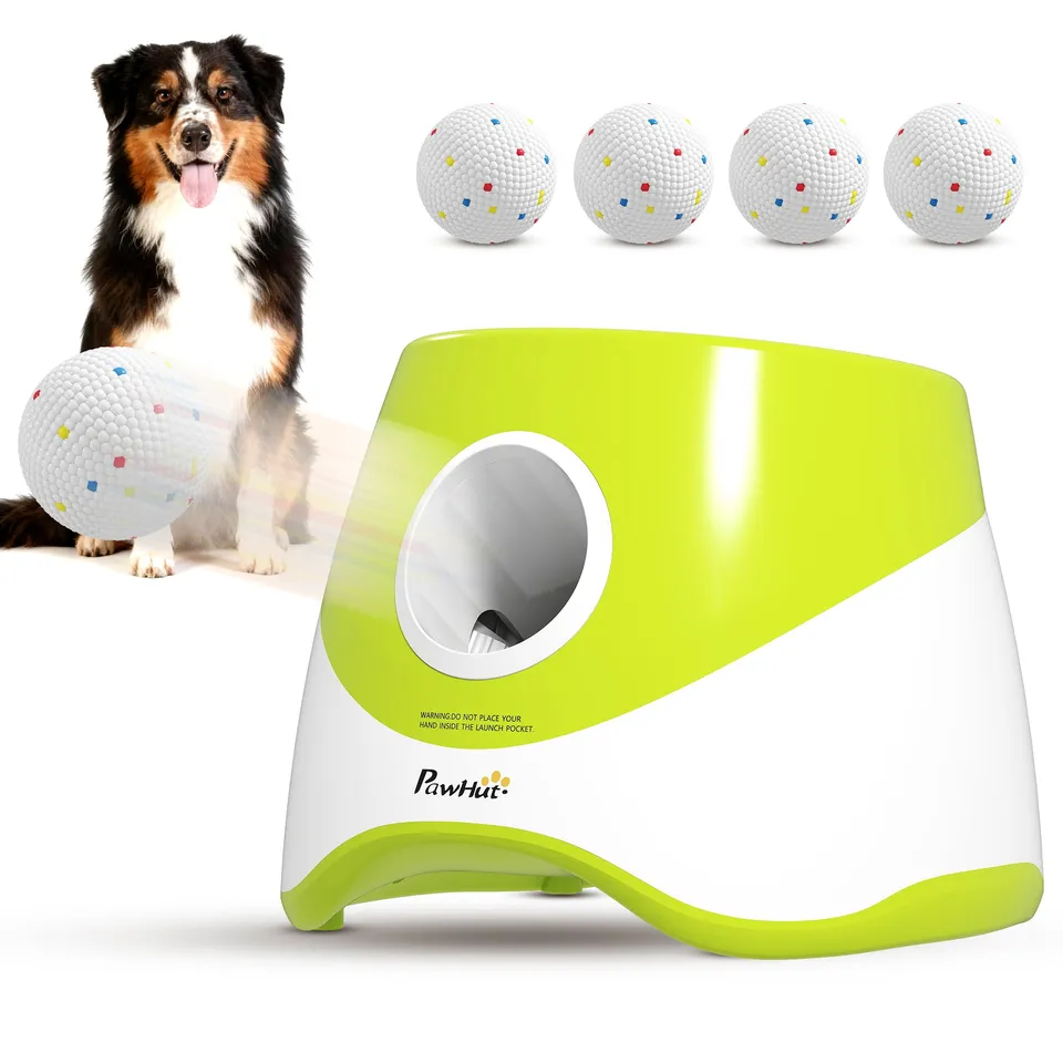 pawhut-lanceur-de-balles-automatique-chien-3-distances-5-balles-etpu-vert image 1
