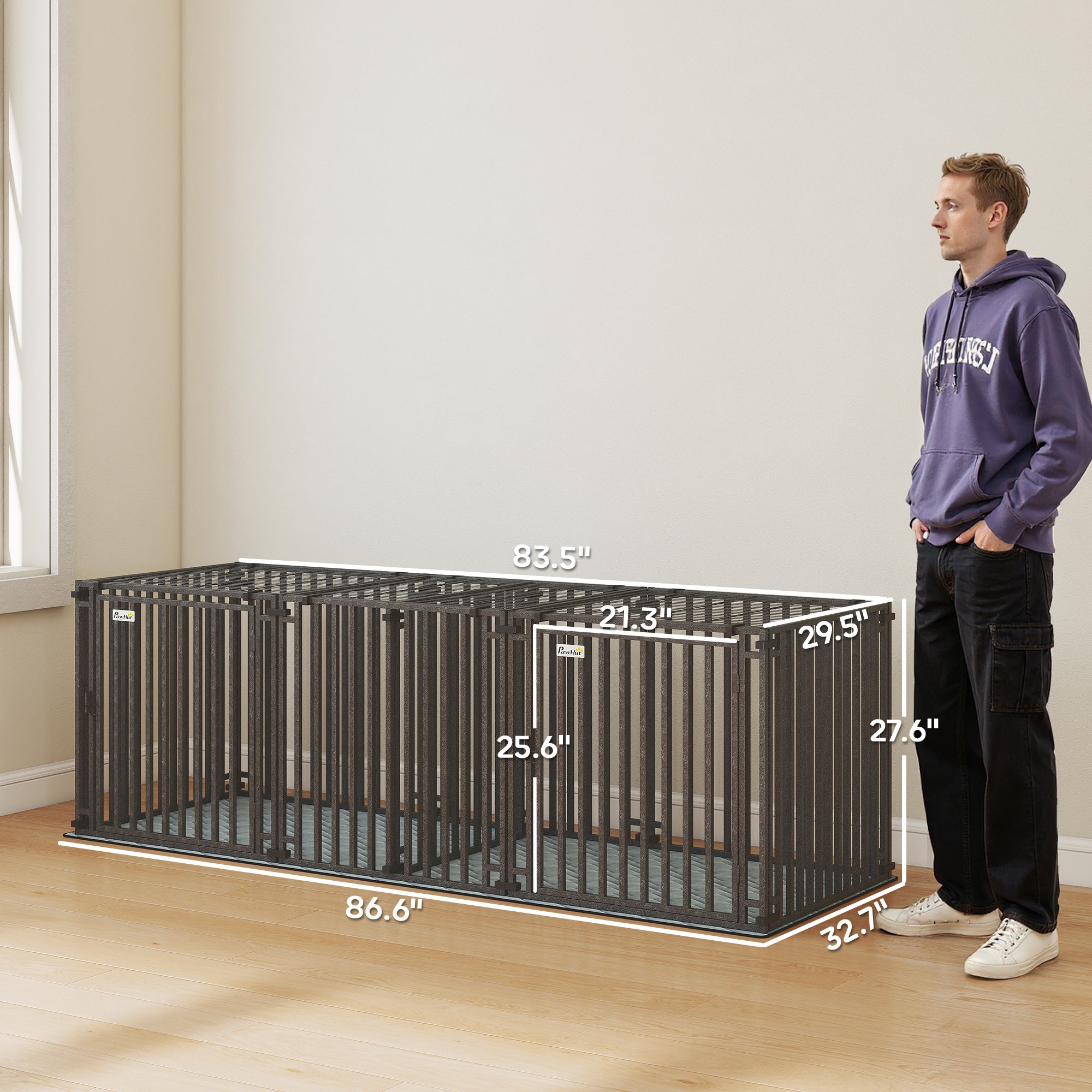 pawhut-cage-chien-robuste-m-tal-83-avec-s-parateur-et-tapis-noir image 5