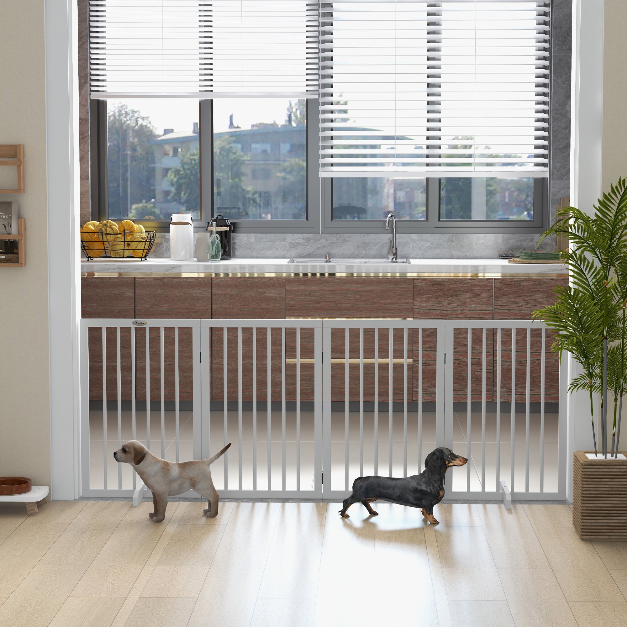 pawhut-barri-re-pour-chiens-4-panneaux-bois-pliable-blanc-autoportante image 4