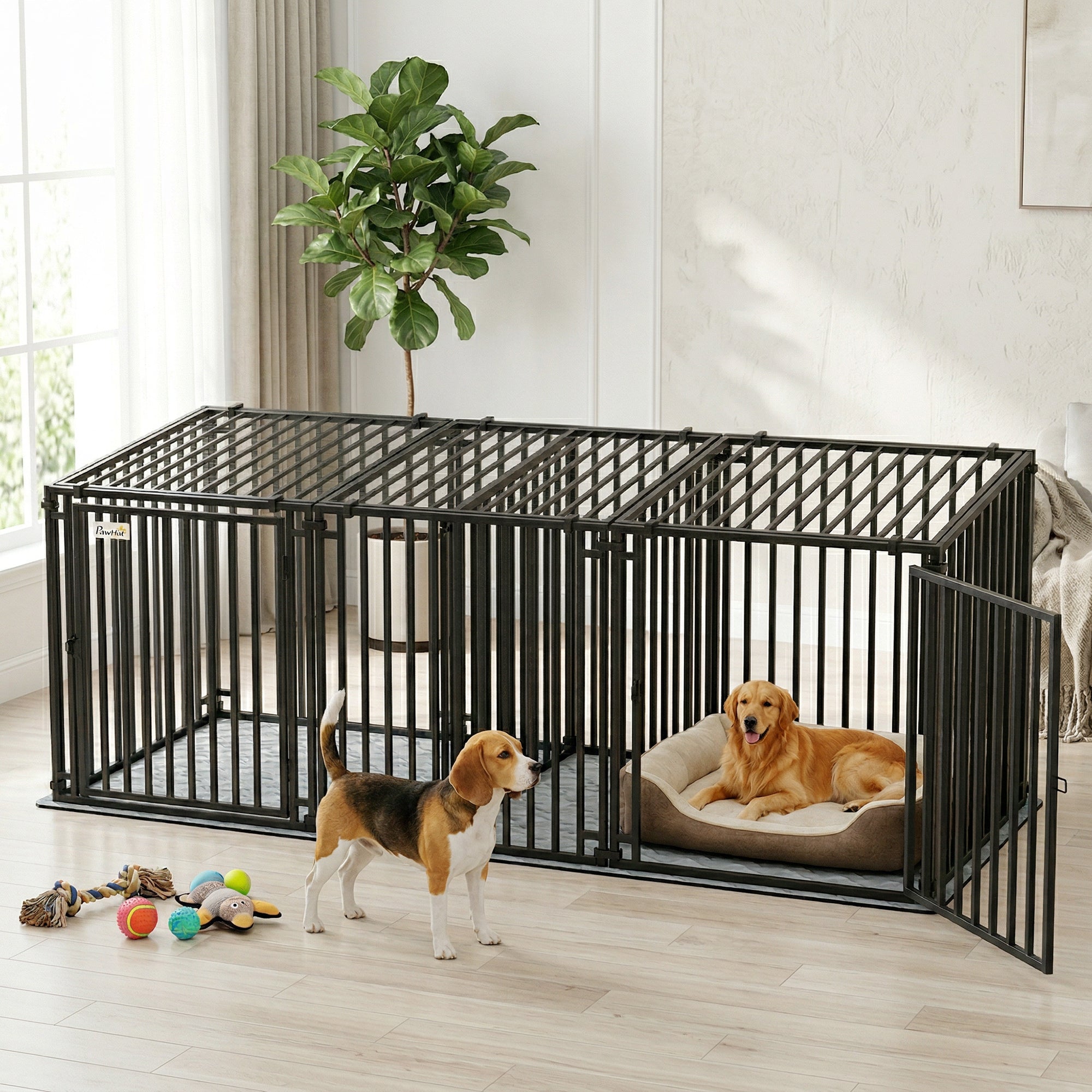 pawhut-cage-chien-robuste-m-tal-83-avec-s-parateur-et-tapis-noir image 4
