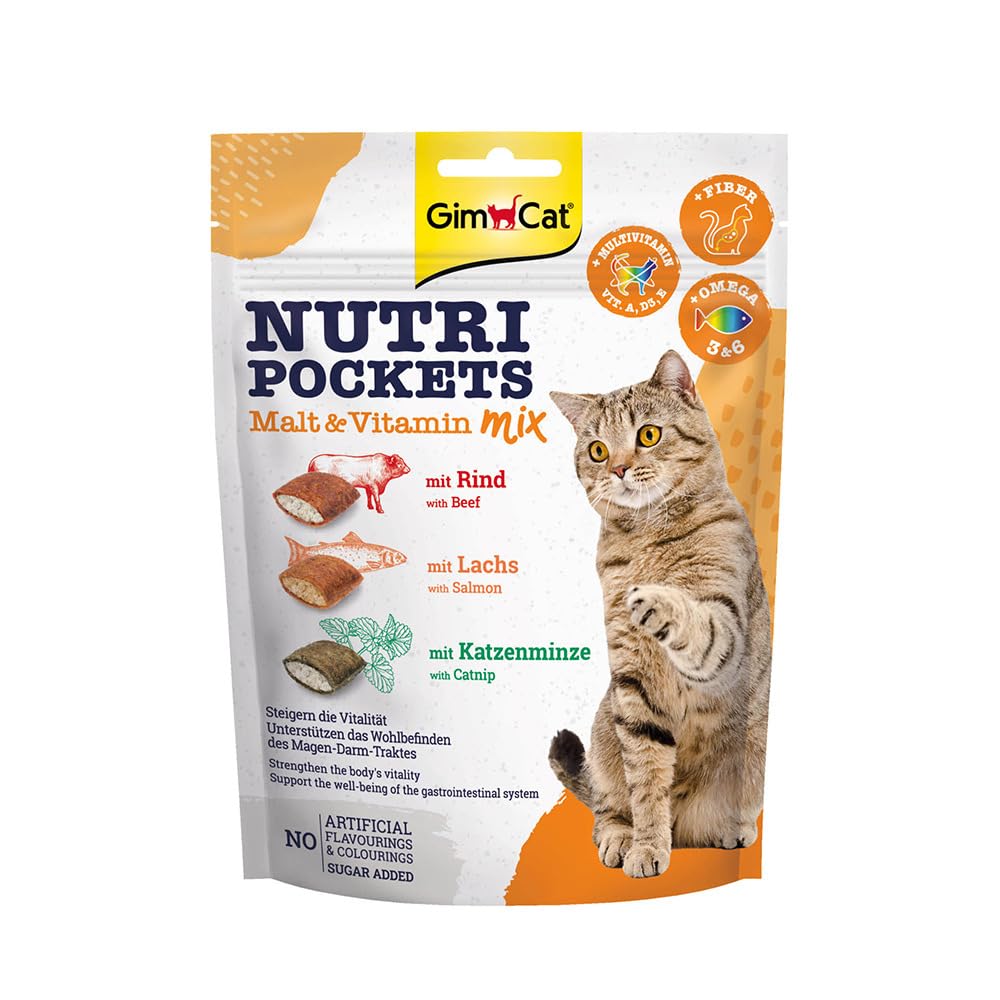 gimcat-nutri-pockets-malt-vitamin-mix-b-uf-saumon-herbe-chat-150-g image 1