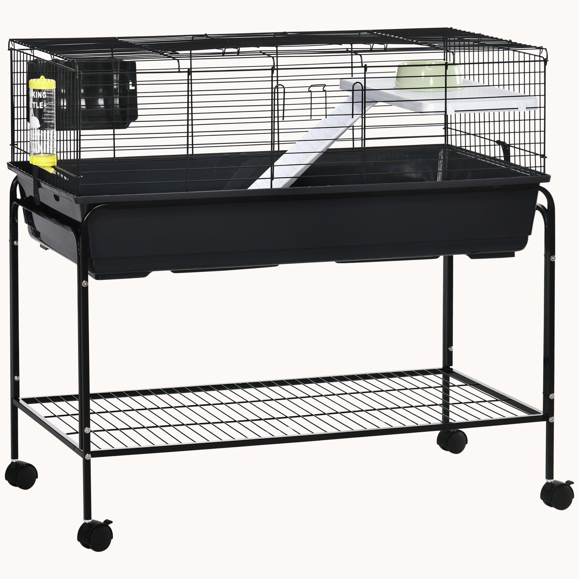 pawhut-cage-2-tages-pour-petits-animaux-avec-support-amovible-tag-re-et-roulette image 1