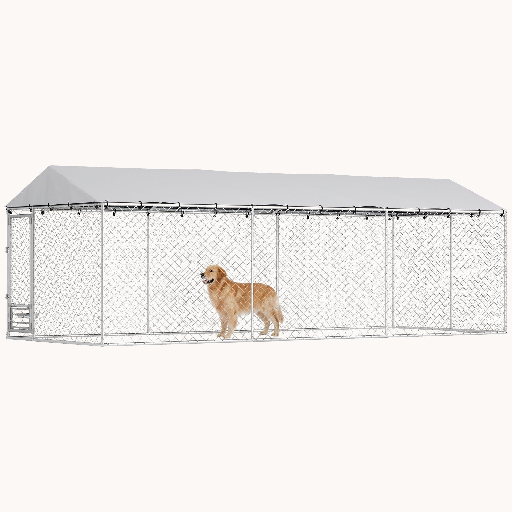 pawhut-chenil-ext-rieur-20-x-7-5-avec-toit-gamelles-et-double-verrou-argent image 1