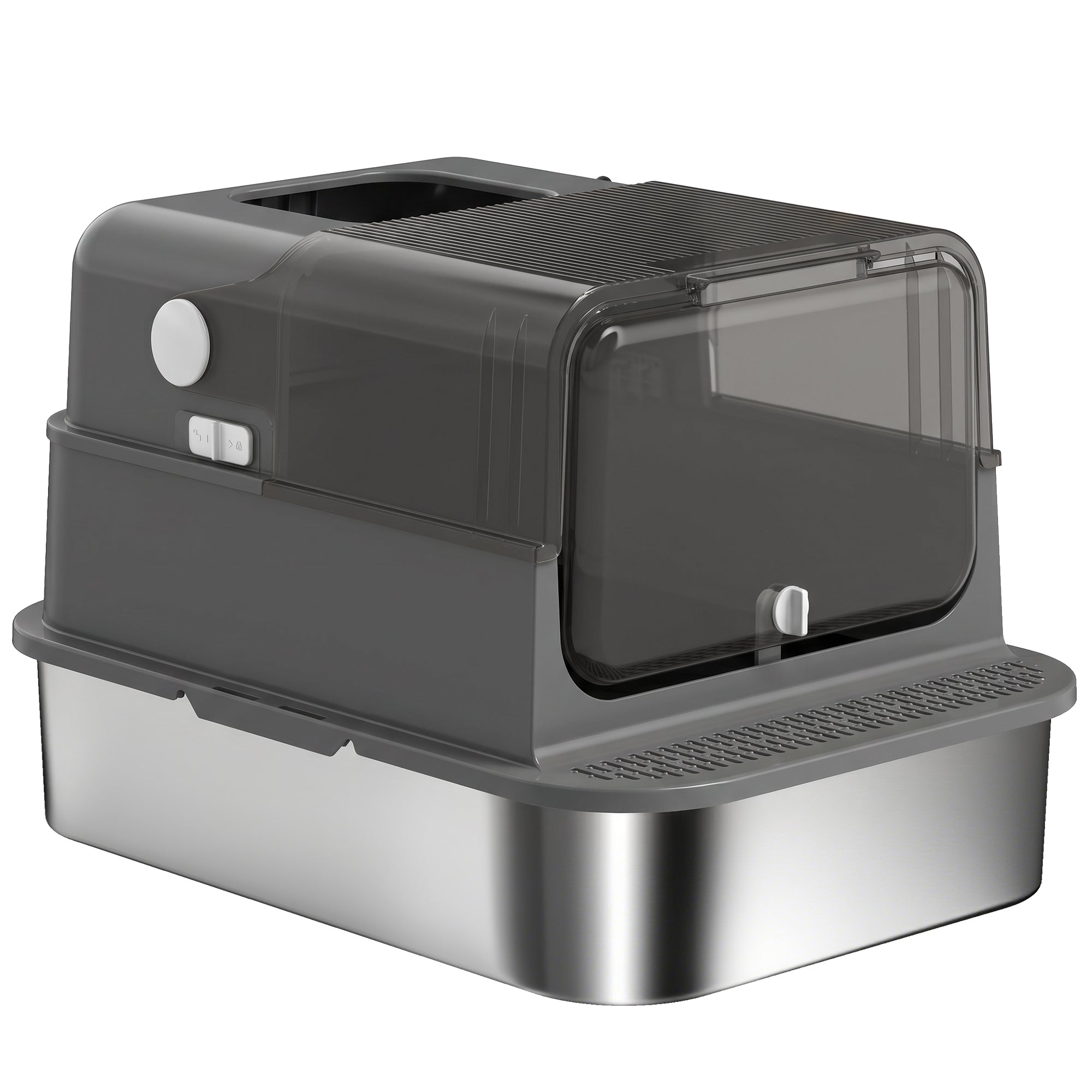 pawhut-bac-liti-re-chat-xxl-ferm-inox-avec-couvercle-noir image 2