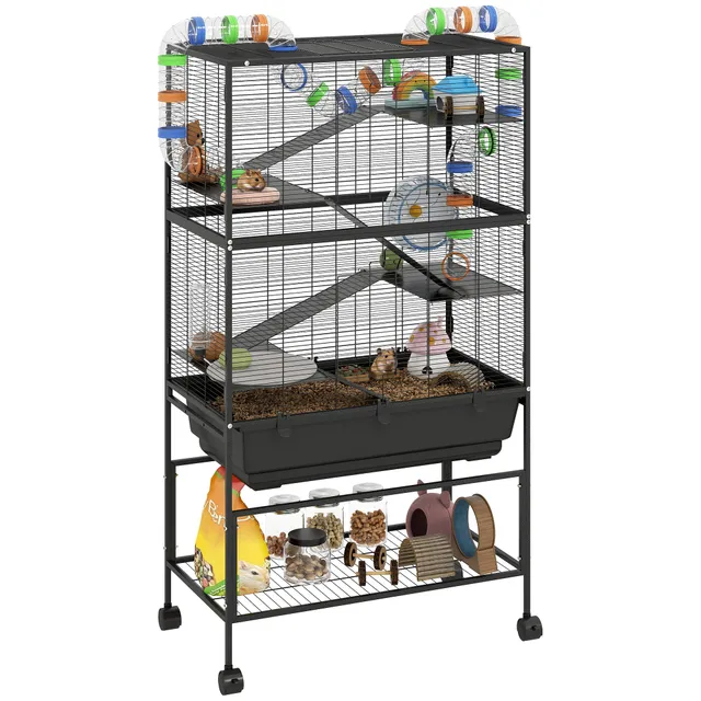 pawhut-cage-hamster-gerbille-5-niveaux-color-e-avec-rangement-et-roulettes image 1