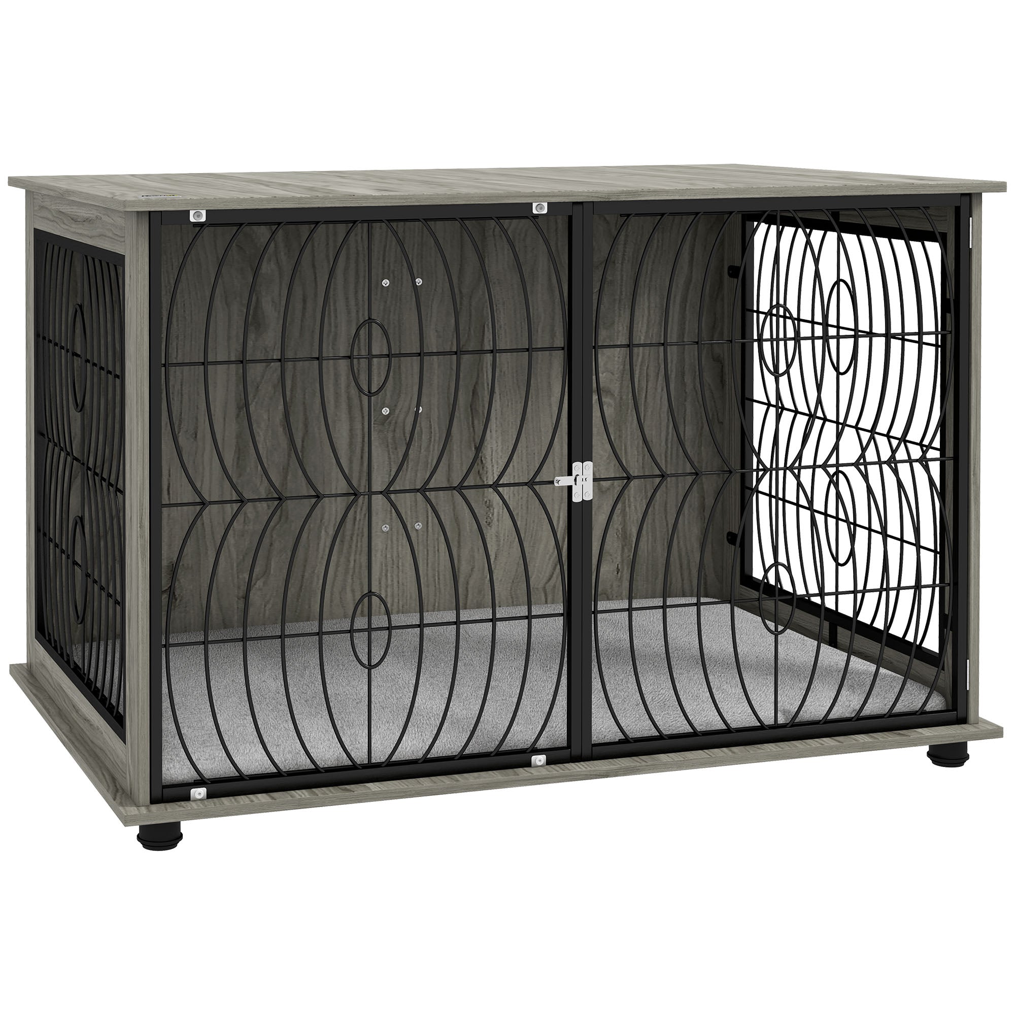 pawhut-cage-chien-table-d-appoint-118x75x82cm-avec-coussin-gris image 1