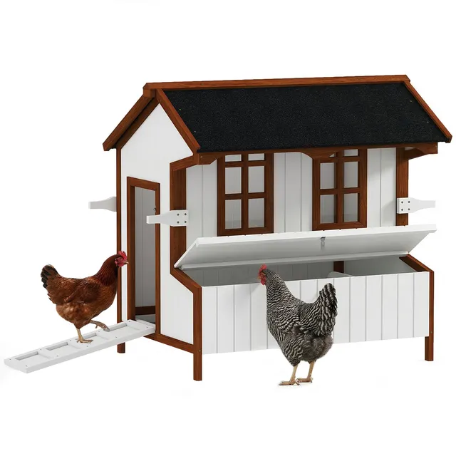 pawhut-poulailler-en-bois-47-avec-niche-sur-lev-e-pondoir-et-poign-es-3-5-poules image 1
