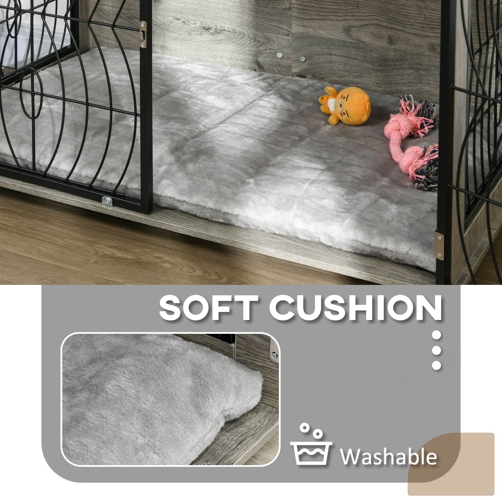 pawhut-niche-caisse-pour-chien-table-d-appoint-100x60x74-cm-avec-coussin-gris image 8