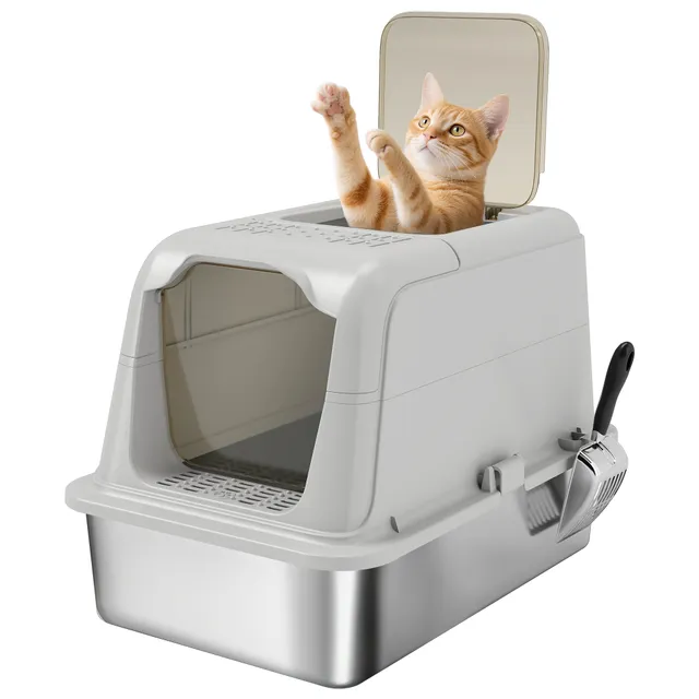 pawhut-bac-liti-re-chat-inox-xxl-ferm-double-entr-e-avant-sortie-haute image 1