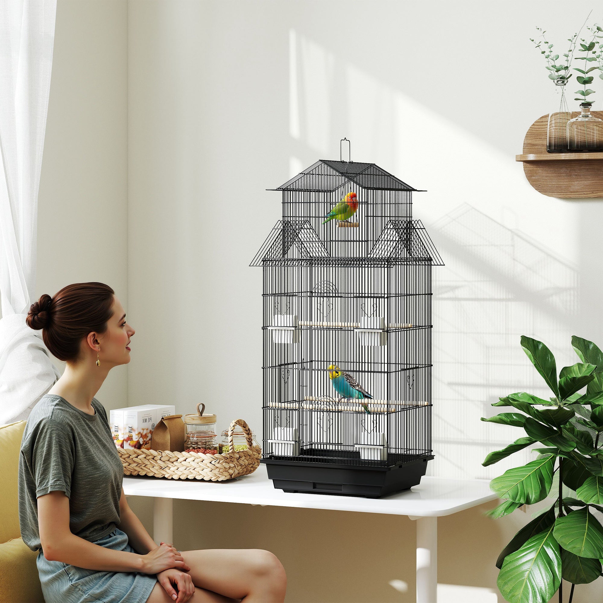 pawhut-cage-oiseau-acier-avec-acc-s-facile-pour-perruches-43-x-32-5-x-104-cm image 3