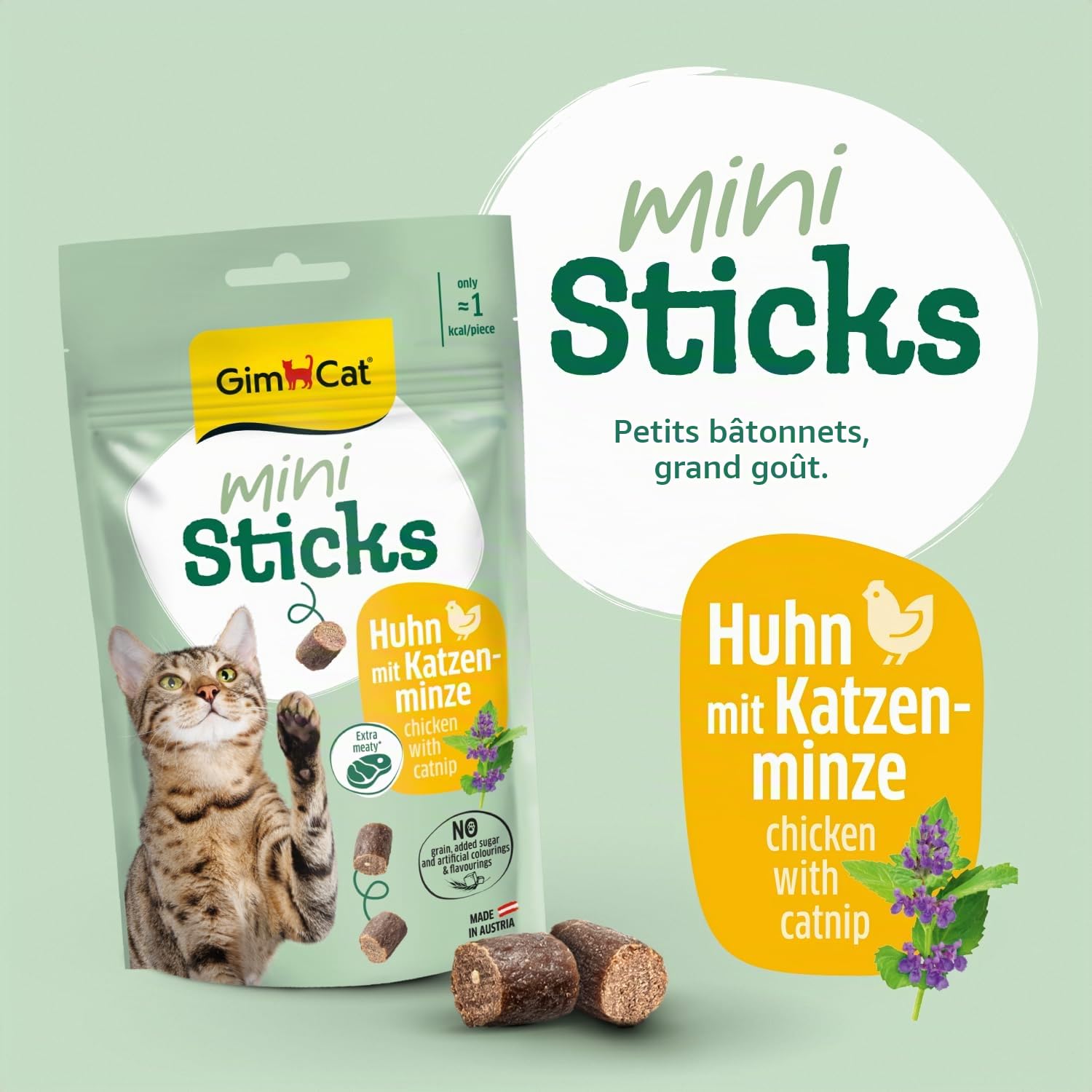 gimcat-mini-sticks-poulet-avec-herbe-chat-friandise-pour-chat-50-g image 2