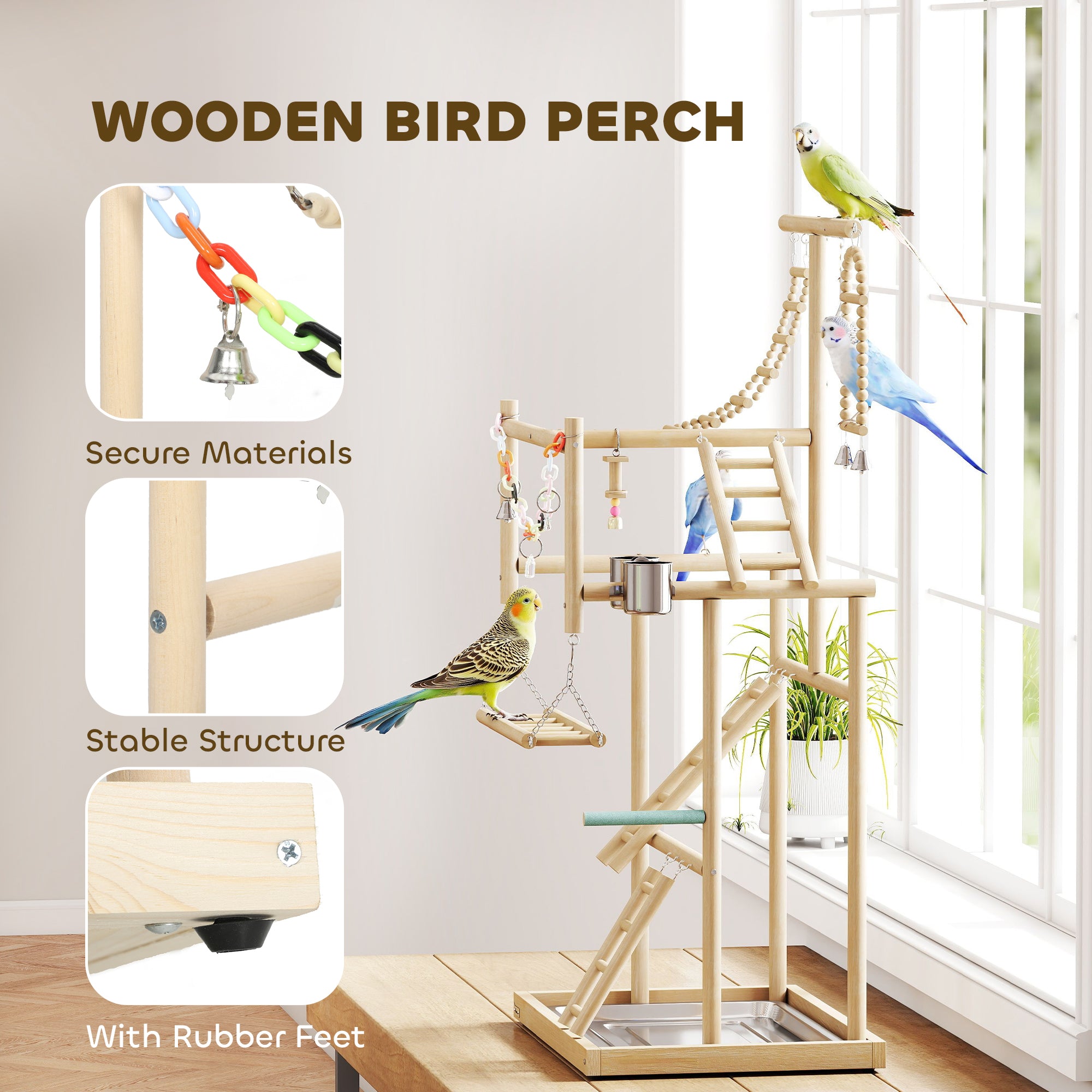 pawhut-aire-de-jeu-perroquet-en-bois-95-cm-avec-chelles-jouet-cha-ne-et-mangeoir image 6