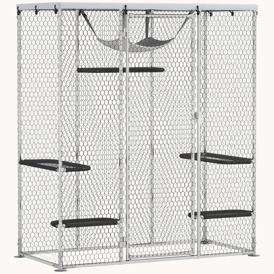 pawhut-catio-enclos-ext-rieur-m-tal-5-plateformes-hamac-b-che image 1