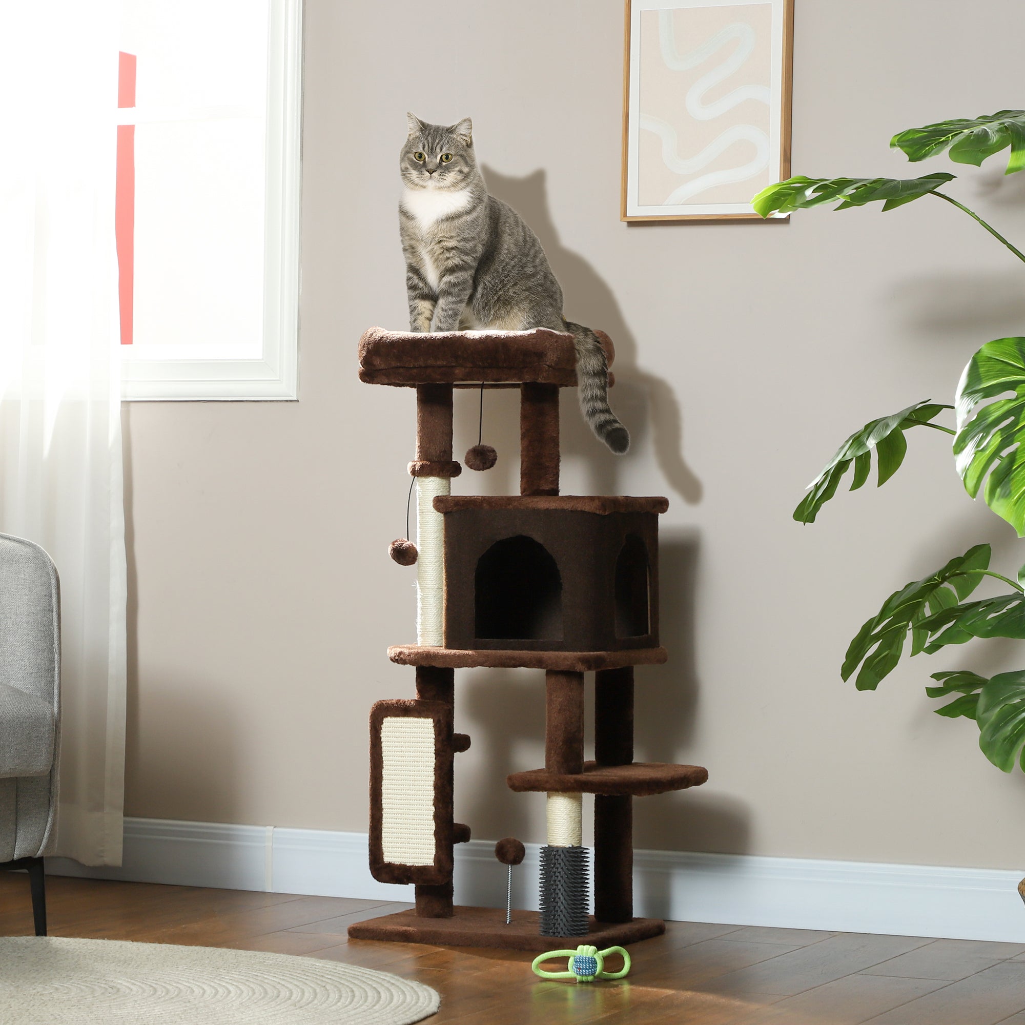 pawhut-arbre-chat-104-cm-avec-niche-hamac-et-griffoirs-marron image 4