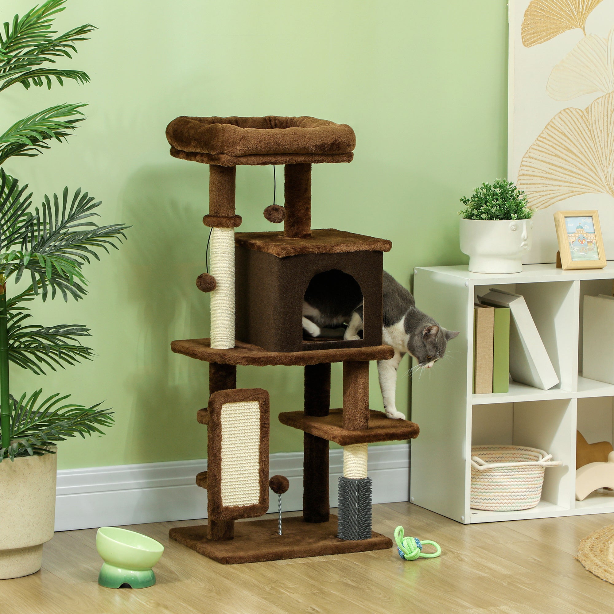 pawhut-arbre-chat-104-cm-avec-niche-hamac-et-griffoirs-marron image 3