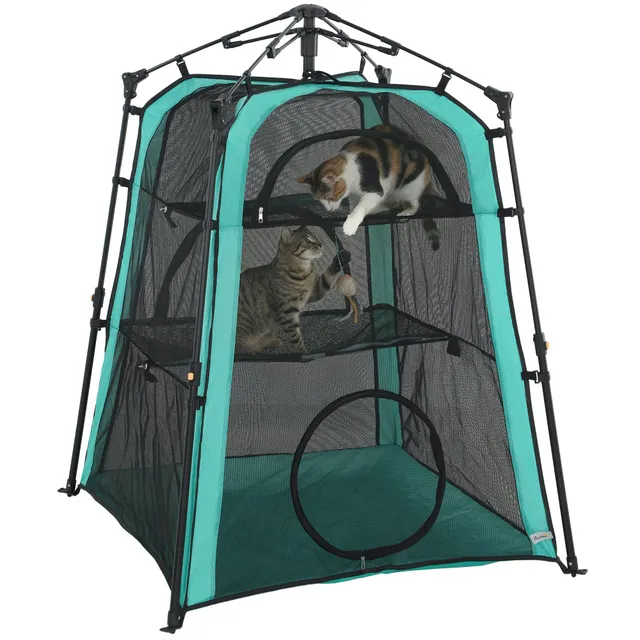 pawhut-tente-pour-chat-3-niveaux-extra-large-int-rieur-ext-rieur-avec-maille-res image 1