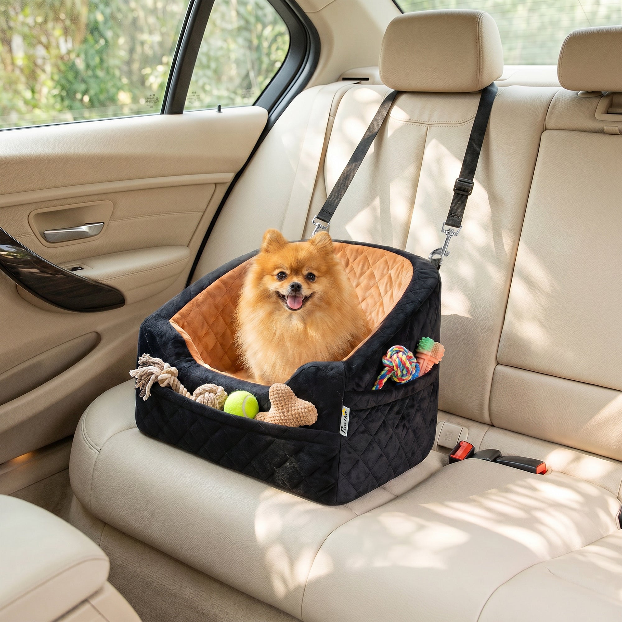pawhut-si-ge-auto-pour-chien-petit-chien-moins-de-10kg-avec-coussin-pais-marron image 3