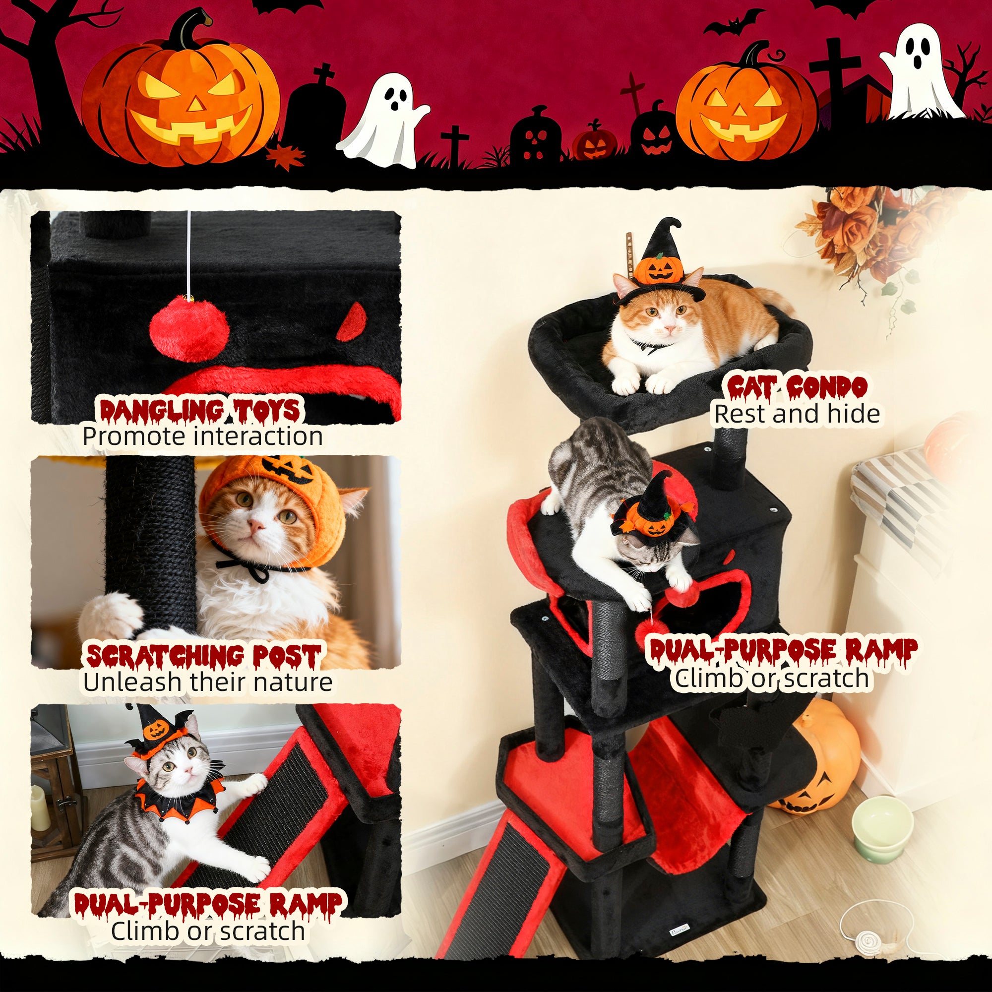 pawhut-arbre-chat-gothique-halloween-152-cm-cercueil-chauve-souris image 8