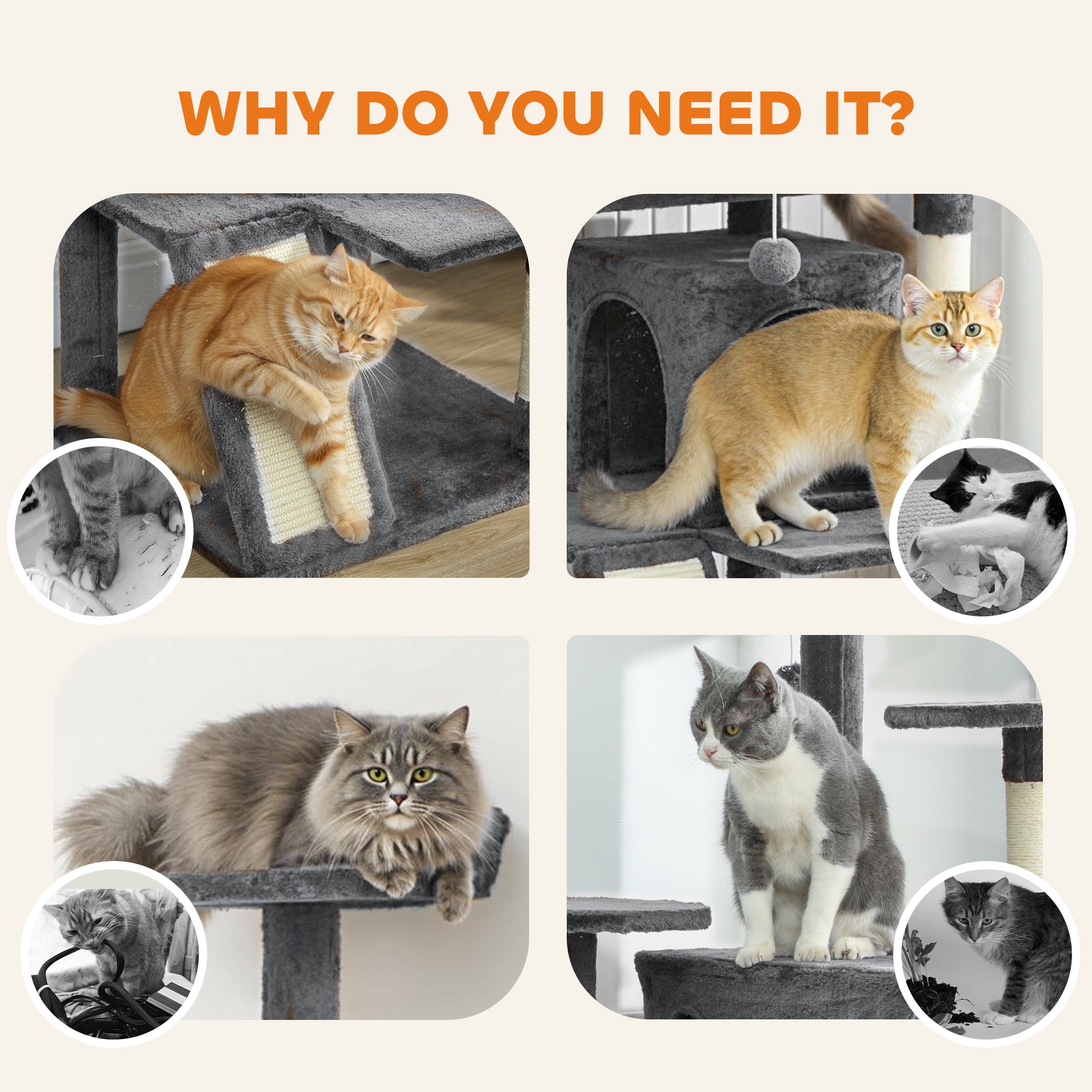 pawhut-arbre-chat-160-cm-avec-2-niches-lit-rampe-et-griffoirs-gris-fonc image 8